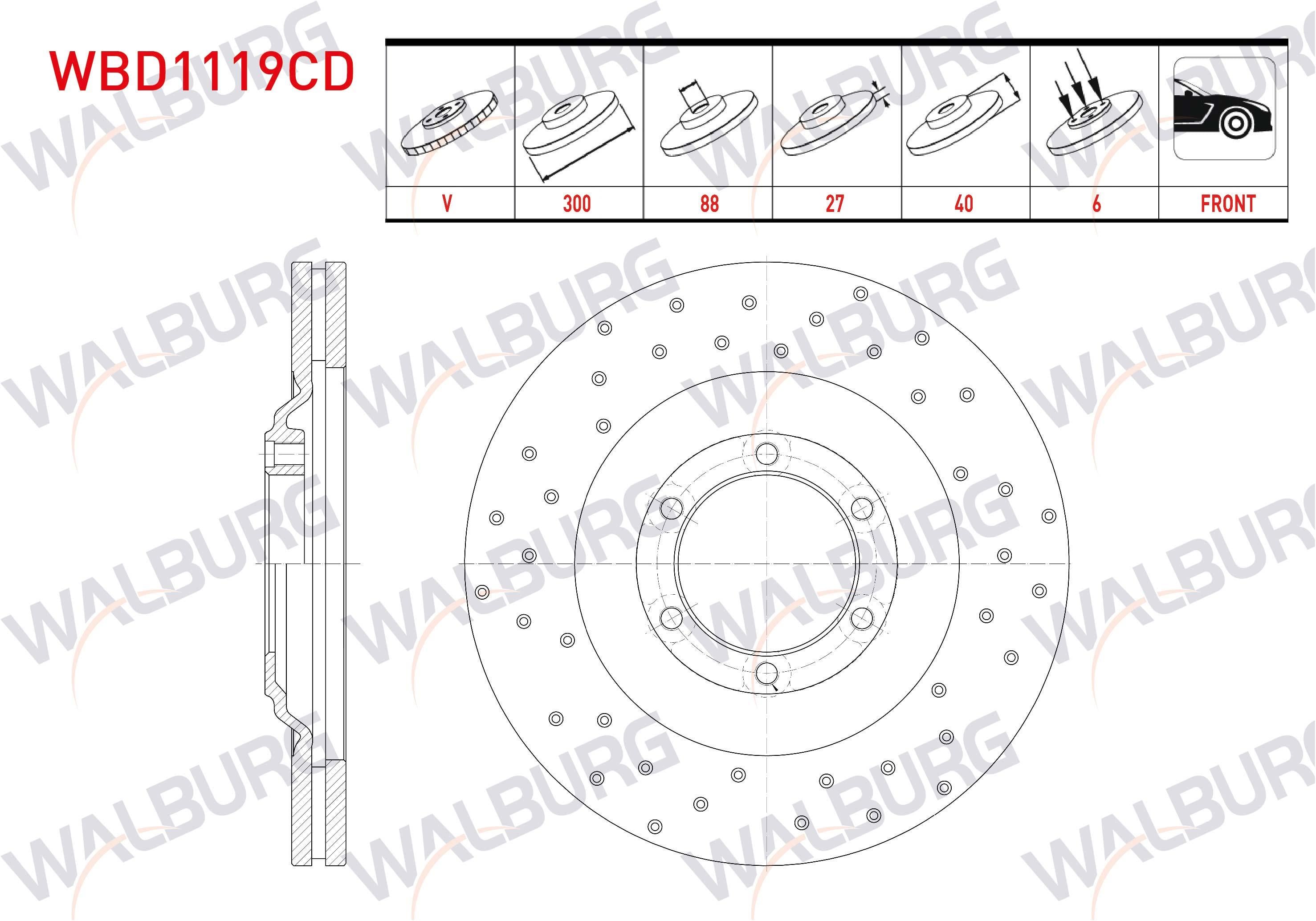 FREN DISKI ON HAVALI KAPLAMALI PERFORMANS DELIKLI 6 BJN 300X27X88X40 ISUZU D-MAX 2.5 D 2012-