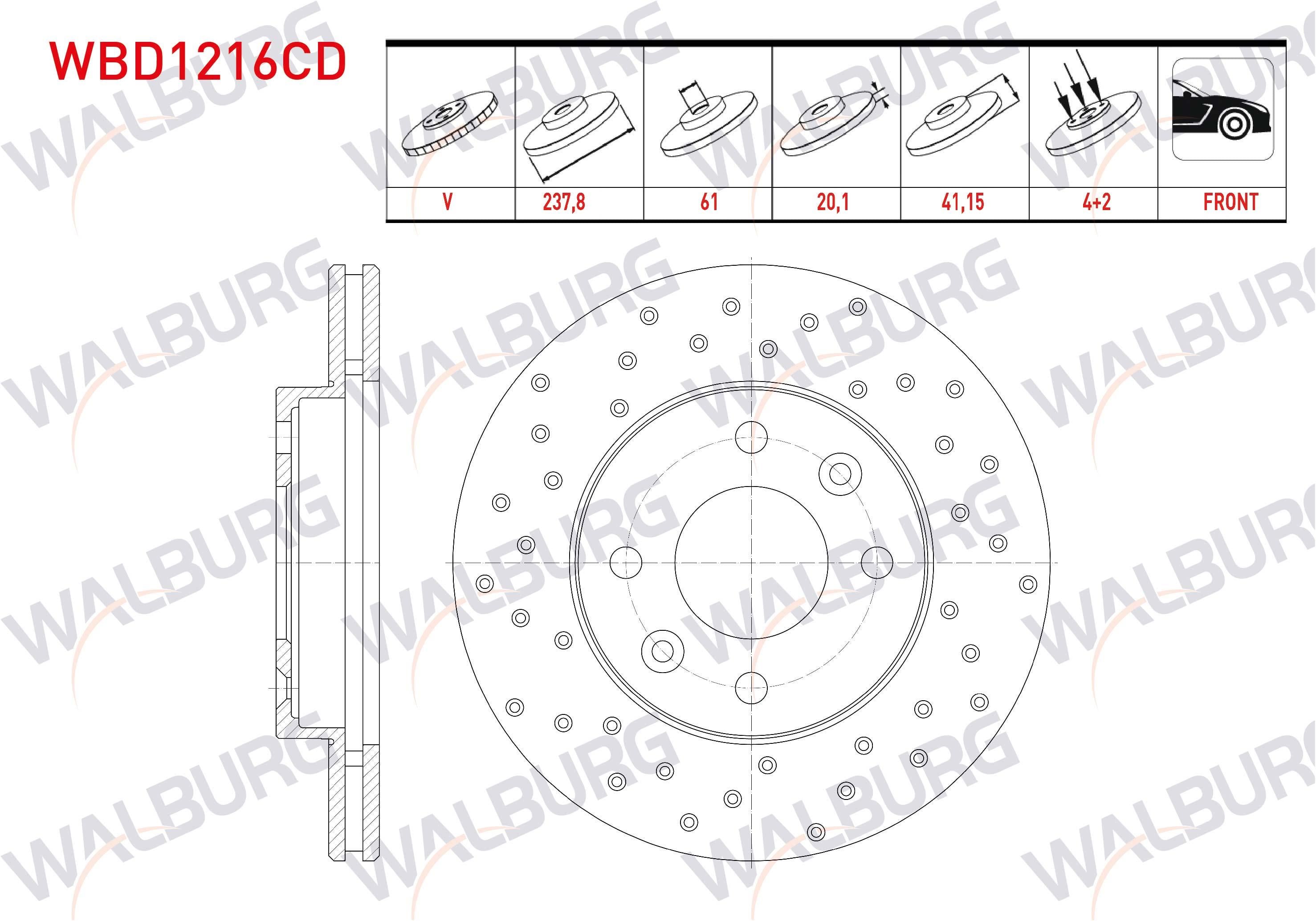 FREN DISKI ON HAVALI KAPLAMALI PERFORMANS DELIKLI 4 BJN 237,8X20,1X61X41,15 RENAULT R19 1.8i 16v 1988-2001
