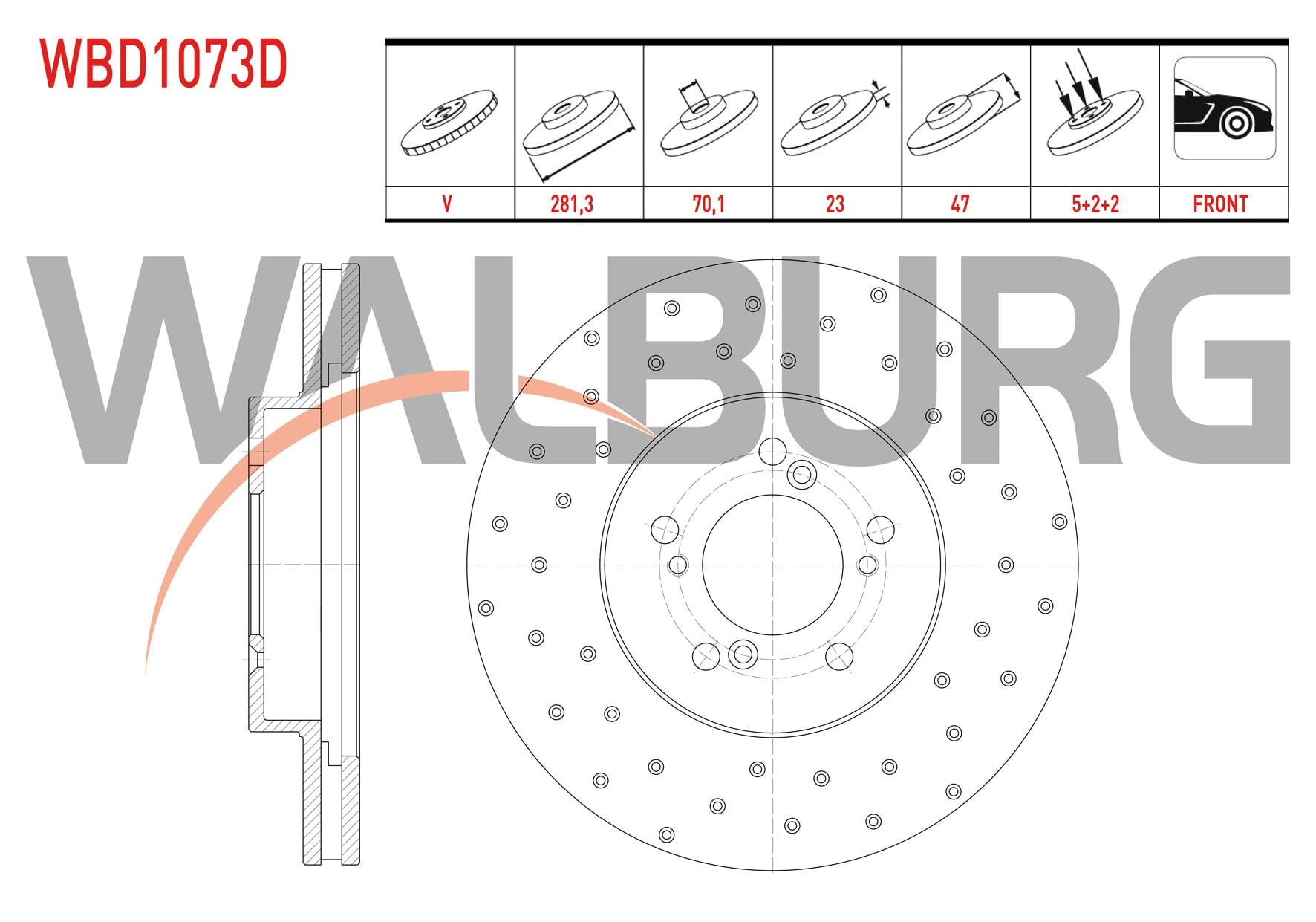 FREN DISKI ON HAVALI PERFORMANS DELIKLI 5 BJN 281,3X23X70,1X47 HONDA CR-V I 2.0i 16v 1995-2002 /HR-V (GH) 1.6 1999-