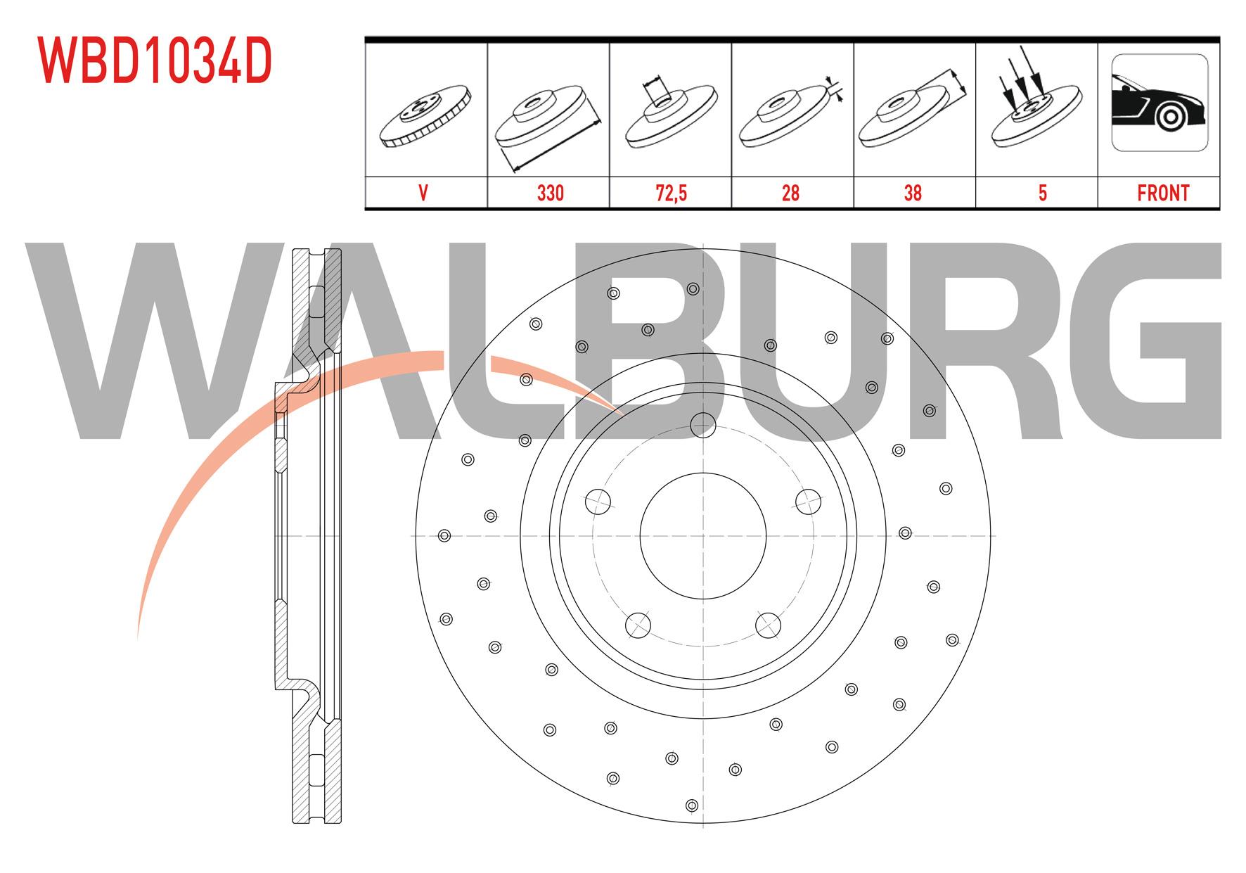 FREN DISKI ON HAVALI PERFORMANS DELIKLI 5 BJN 330X28X72,5X38 FIAT FREEMONT (JF) 2.0 MJT 4X4 2011-