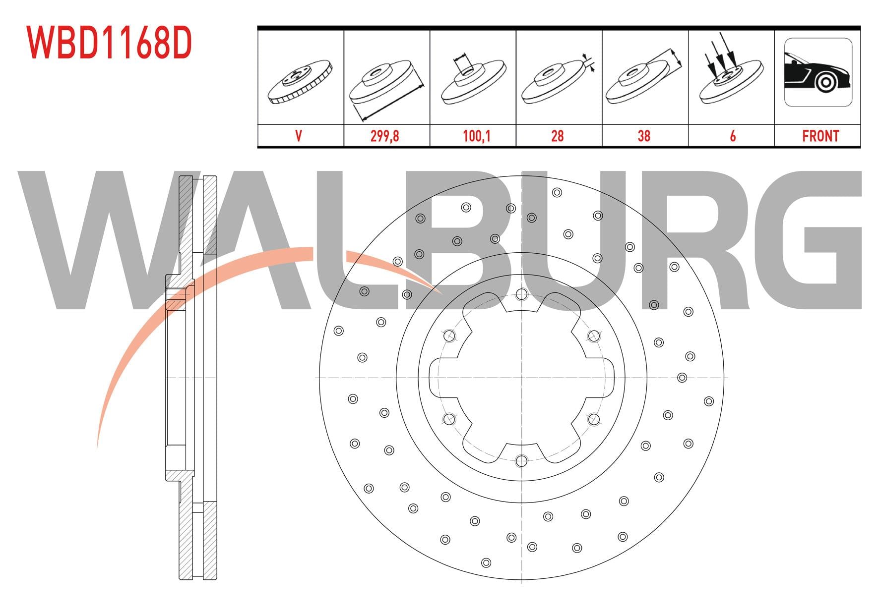 FREN DISKI ON HAVALI PERFORMANS DELIKLI 6 BJN 299,8X28X100,1X38 NISSAN PICK UP NP300 SKYSTAR  2.5 DCI 4X4 2008-/  PICK UP SKYSTAR  2.4i 4X4 2002-2005