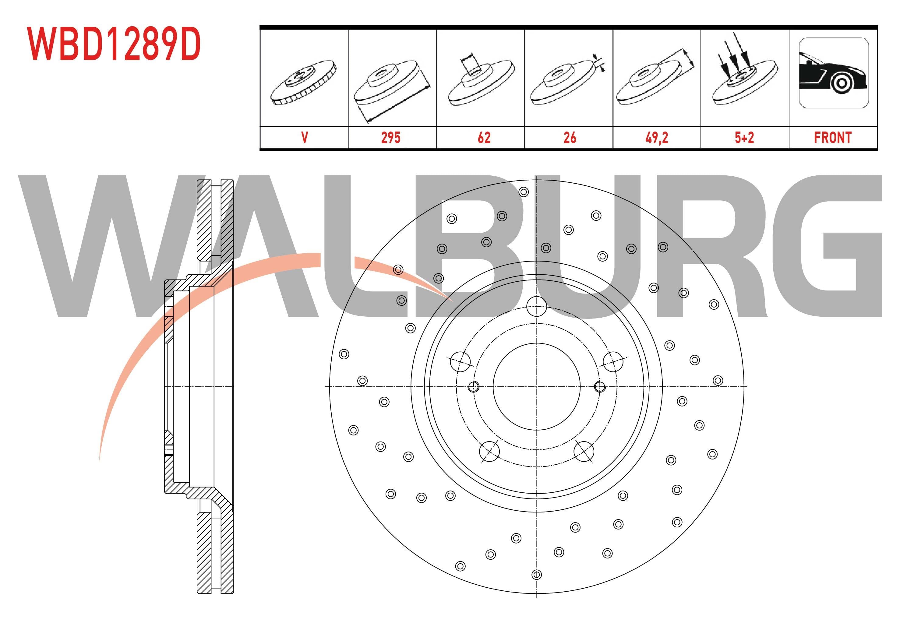 FREN DISKI ON HAVALI PERFORMANS DELIKLI 5 BJN 295X26X62X49,2 TOYOTA AVENSIS 2.0 D-4D 2009- / AVENSIS 1.8i 2009- / AVENSIS 1.6i 2009-