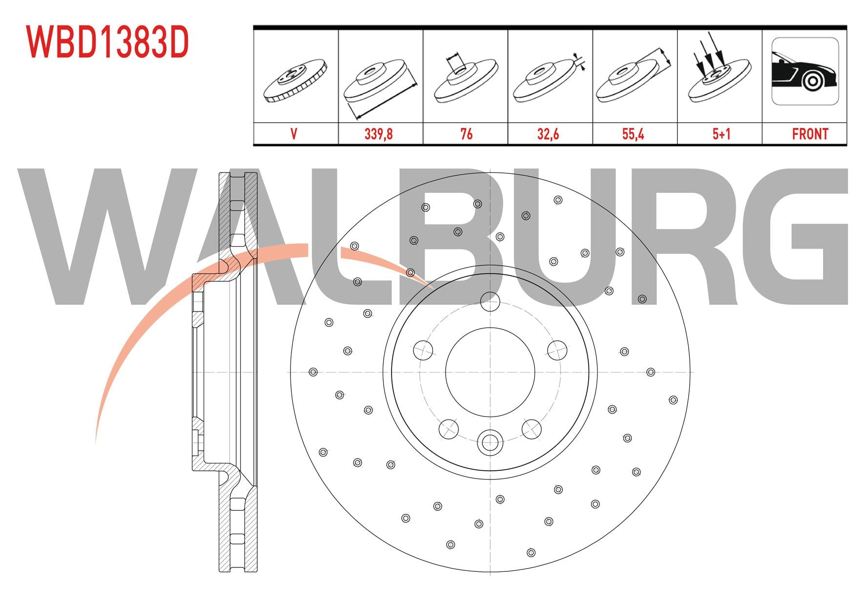 FREN DISKI ON HAVALI PERFORMANS DELIKLI 5 BJN 339,80X32,60X76X55,40 VOLKSWAGEN PASSAT 1.4 TSI - 1.8 TSI - 2.0 TDI - 2.0 TSI 2008-2012 /CC 1.4 TSI - 2.0 TSI - 2.0TDI  2011-