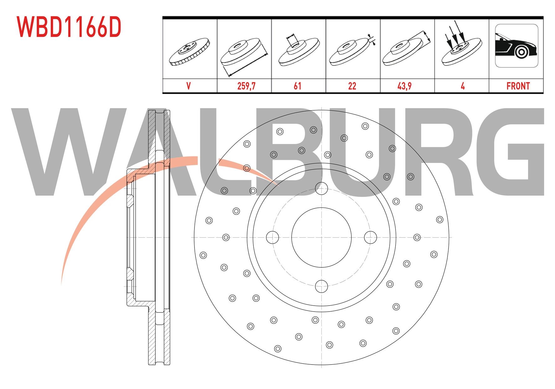 FREN DISKI ON HAVALI PERFORMANS DELIKLI  4 BJN 259,7X22X61X43,9 NISSAN MICRA IV (K13) 1.2 2010- / MICRA IV (K13) 1.2 DIG 2010-