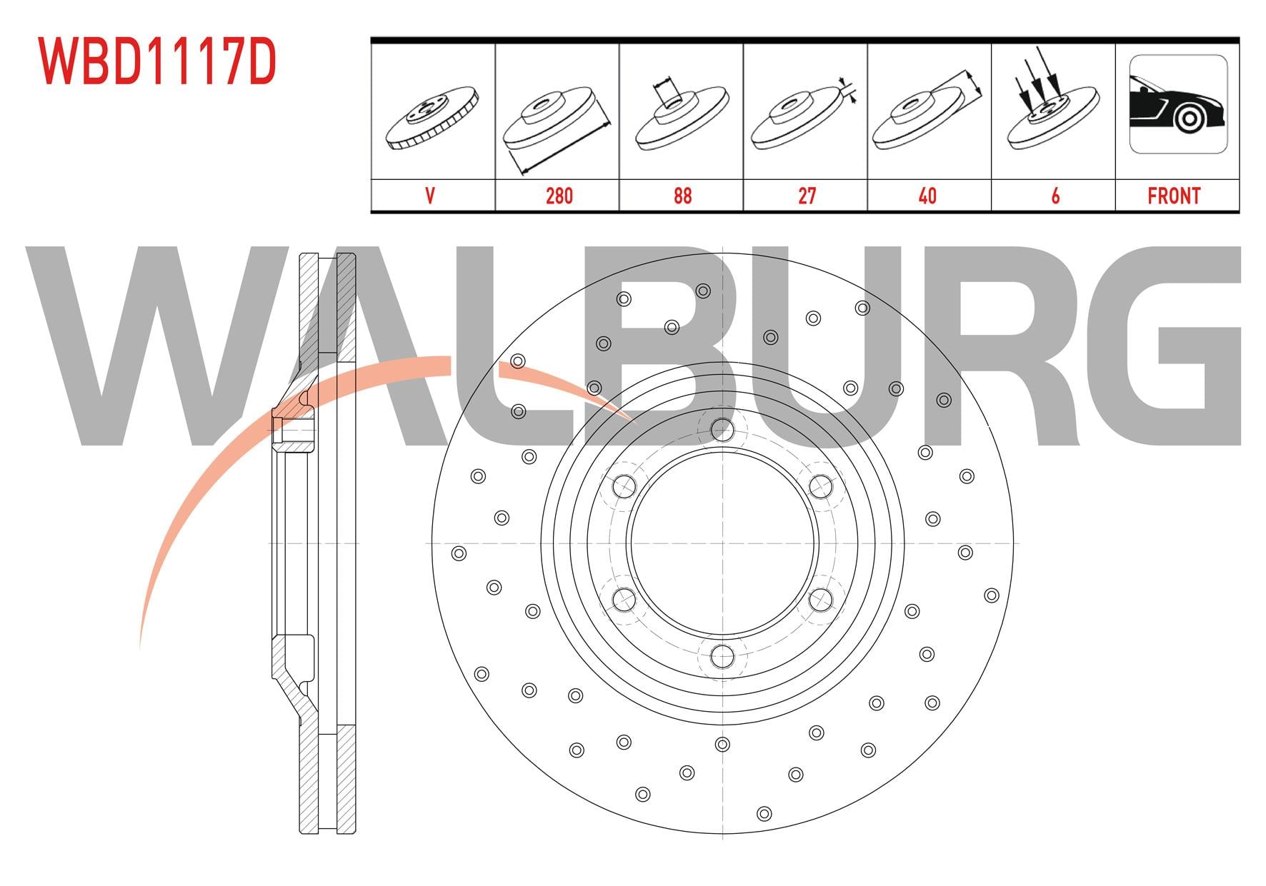 FREN DISKI ON HAVALI PERFORMANS DELIKLI 6 BJN 280X27X88X40 ISUZU D-MAX (8DH) 2.5 D 4X4 2002-2012 / D-MAX (8DH) 3.0 D A-T 4X4 2002-2012 / D-MAX (8DH) 2.5 DITD 4X4 2002-2012