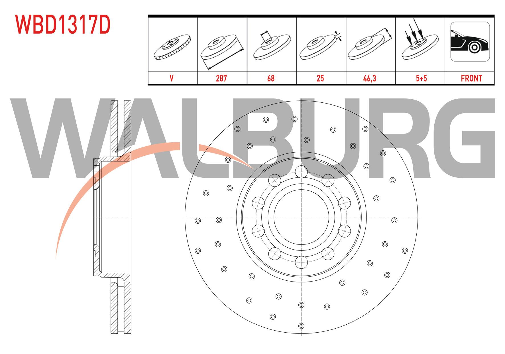 FREN DISKI ON HAVALI PERFORMANS DELIKLI 5 BJN 287X25X68X46,3 VOLKSWAGEN PASSAT(3B3)1.6 -1.8 - 1.9 TDI 2000-2005 / PASSAT(3B2)1.8 T -1.9 TDI  1996-2000