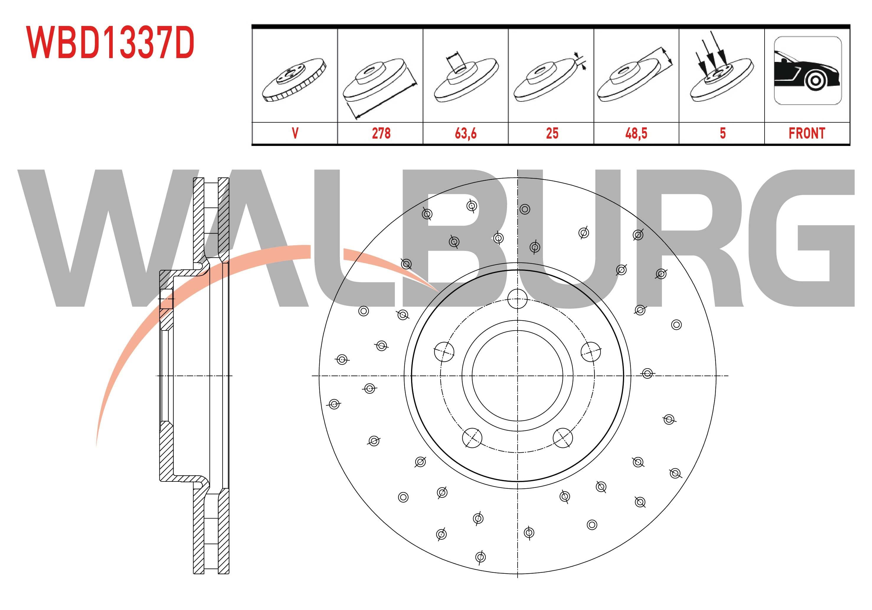 FREN DISKI ON HAVALI PERFORMANS DELIKLI 5 BJN 278X25X63,6X48,5 VOLVO V40 T2 GTDI 2012-/V40 T3 GTDI 2012-/V40 T4 GTDI 2012-/V40 T5 2012-/V40 D2 2012-/V40 D3 2012-/V40 D4 2012-
