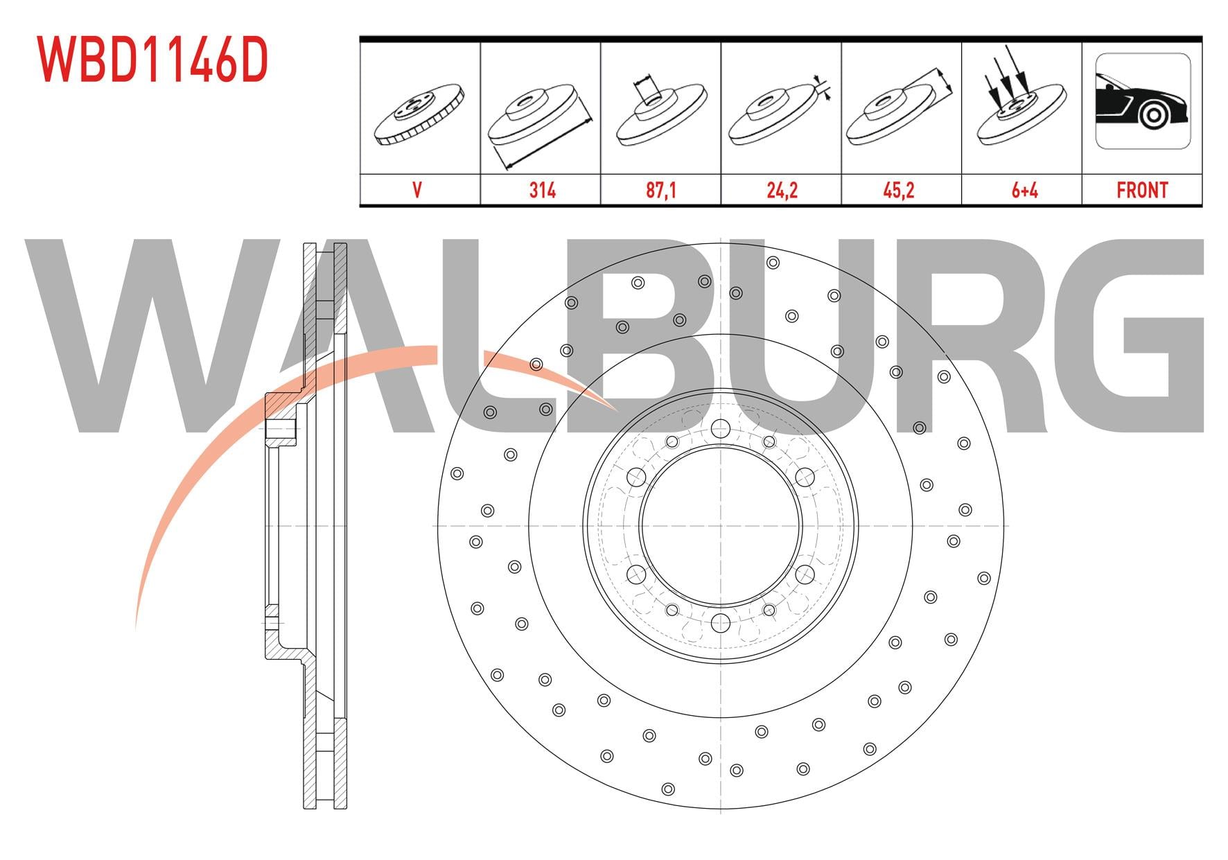 FREN DISKI ON HAVALI PERFORMANS DELIKLI 6 BJN 314X24,2X87,1X45,2 MITSUBISHI L 200 2.5 TD 4X4 1996-2007/ PAJERO III 3.2 DI 4X4 2000-2007/ PAJERO III 3.2 D - 3.5 GDI 4X4 2000-2007