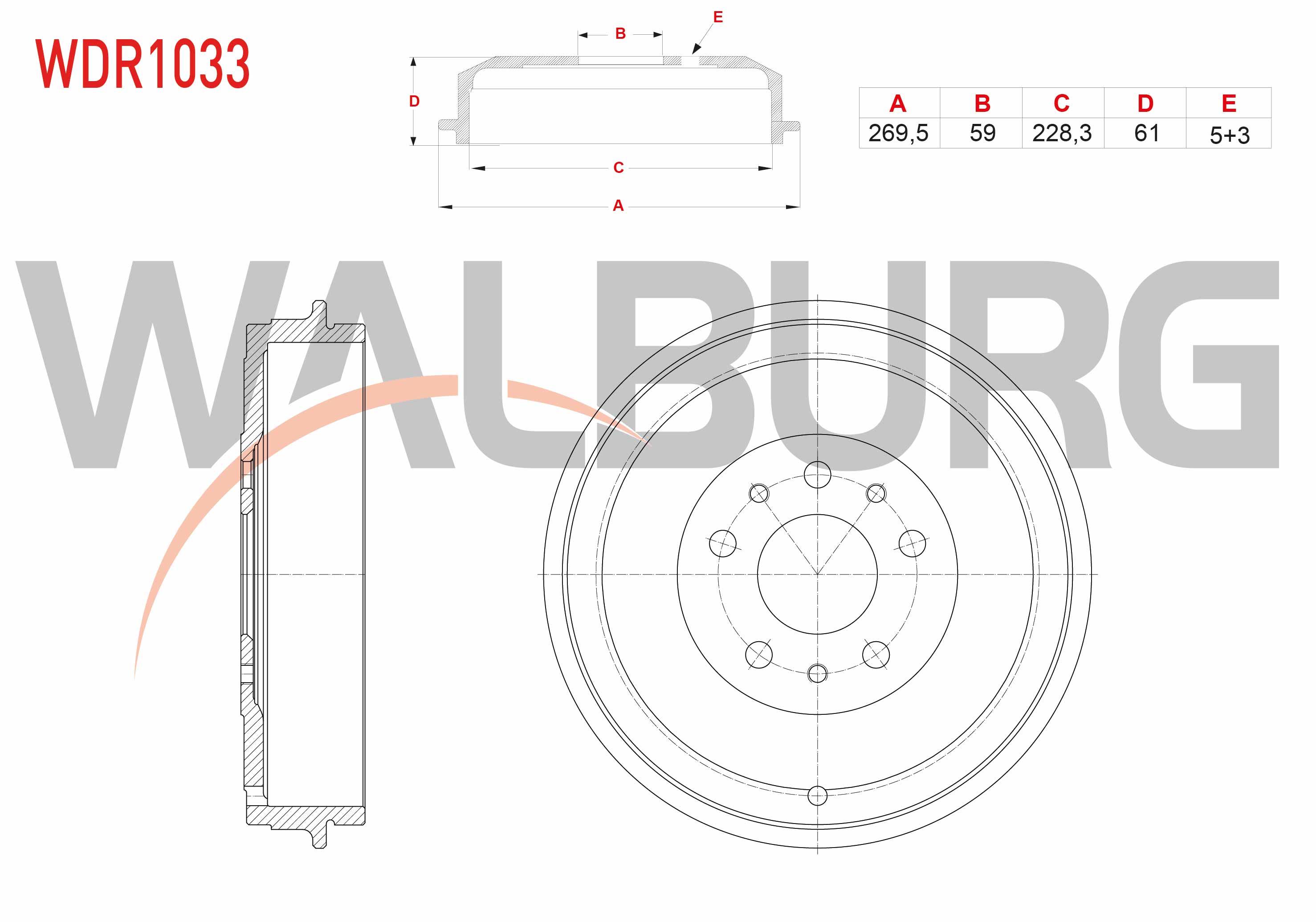 FREN KAMPANASI ARKA 5 DELIK 269,5X59X228,3X61 FIAT DOBLO 1.3 MJT - 1.6 MJT 2010- / EGEA 1.3 MJT 2015- / OPEL COMBO 1.3 CDTI - 1.6 CDTI 2012-