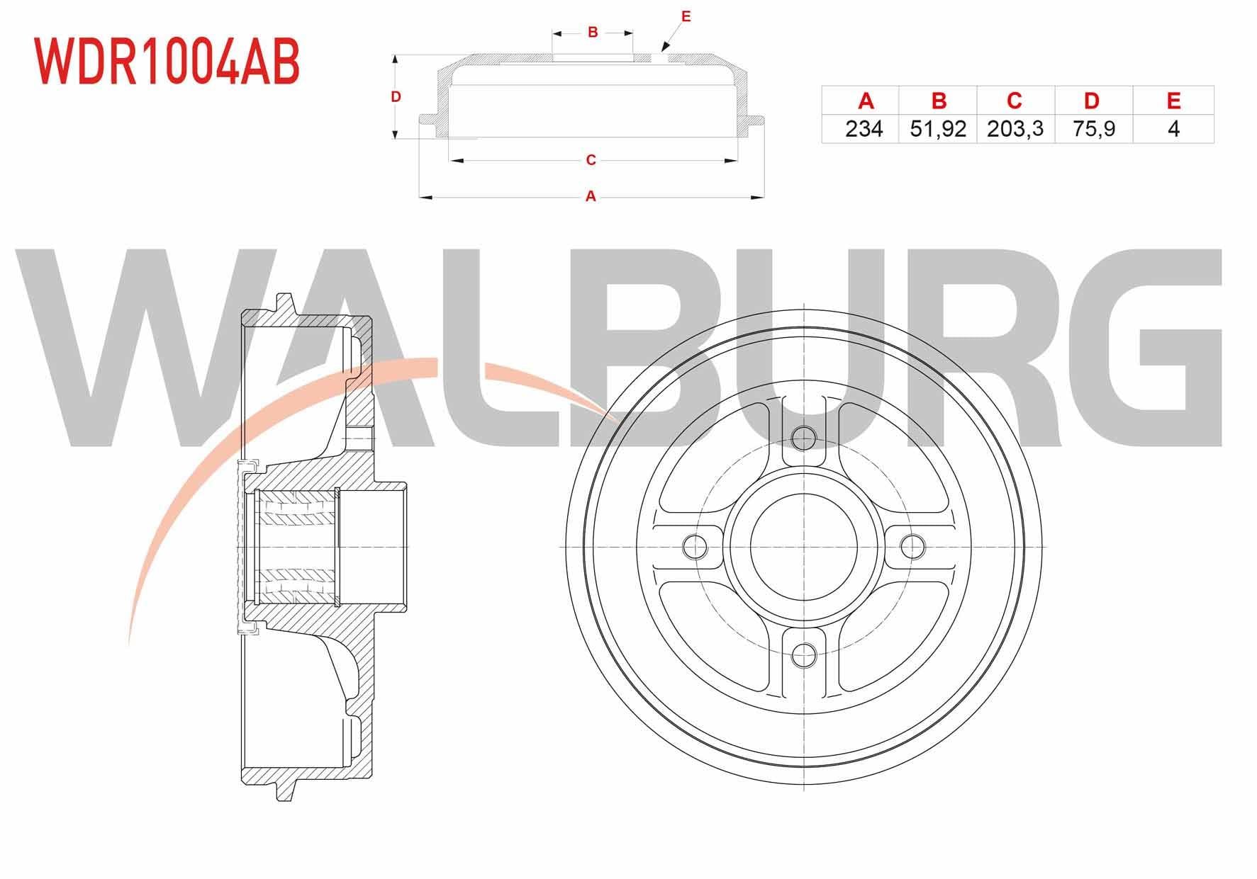 FREN KAMPANASI ARKA RULMANLI ABSLI 4 DELIK 234X51,92X203,3X75,9 RENAULT CLIO II 1998-2005/ MEGANE II 2002-2008 / SYMBOL II 2008-2012 /DACIA LOGAN 2004-2012