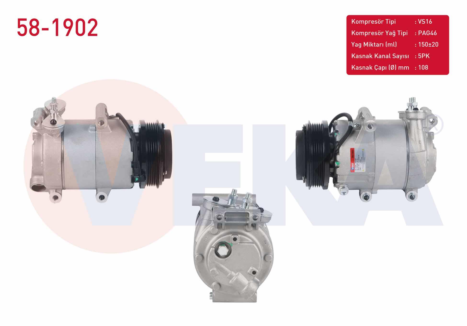 KLIMA KOMPRESORU 5PK 108mm FORD FOCUS II 1.6i 2004-2011/ C-MAX I 1.6i 2007-2011/ VOLVO S40 II 2.0i 2004-2012