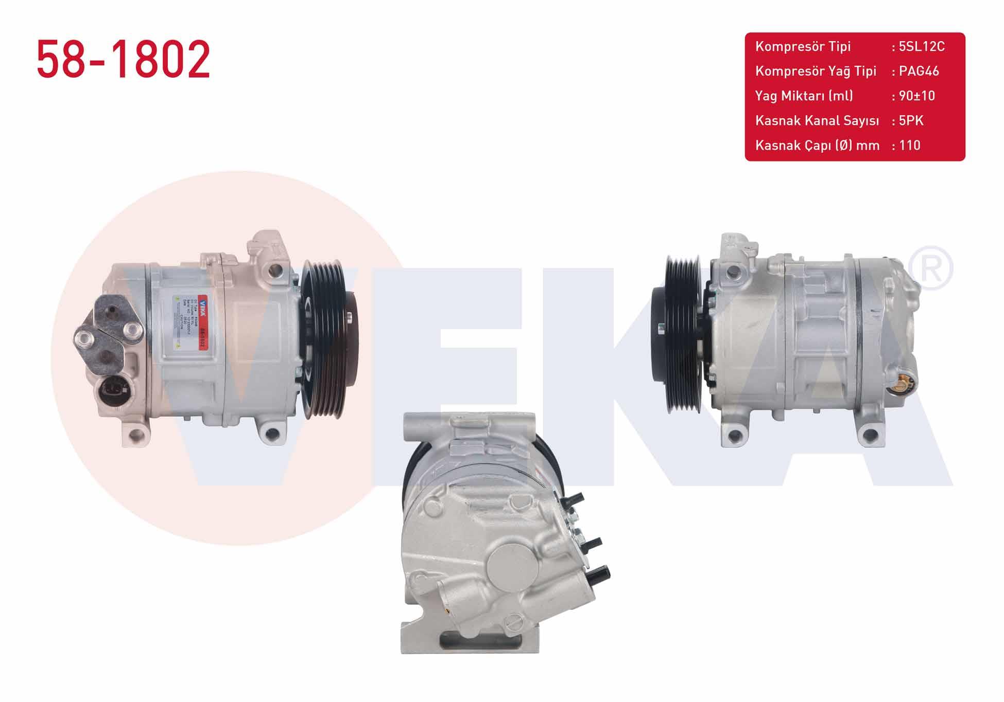 KLIMA KOMPRESORU 5PK 110mm ALFA ROMEO MITO 1.4 2012- / FIAT DOBLO 1.4  2010-/ FIORINO 1.4 2007-/ FIAT LINEA 1.4  2007- / PUNTO 1.4 2012- / OPEL COMBO 1.4 2012-