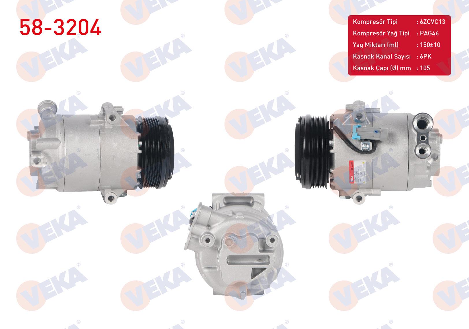 KLIMA KOMPRESORU 6PK 105mm OPEL ASTRA H 1.3 CDTI 2004-2010