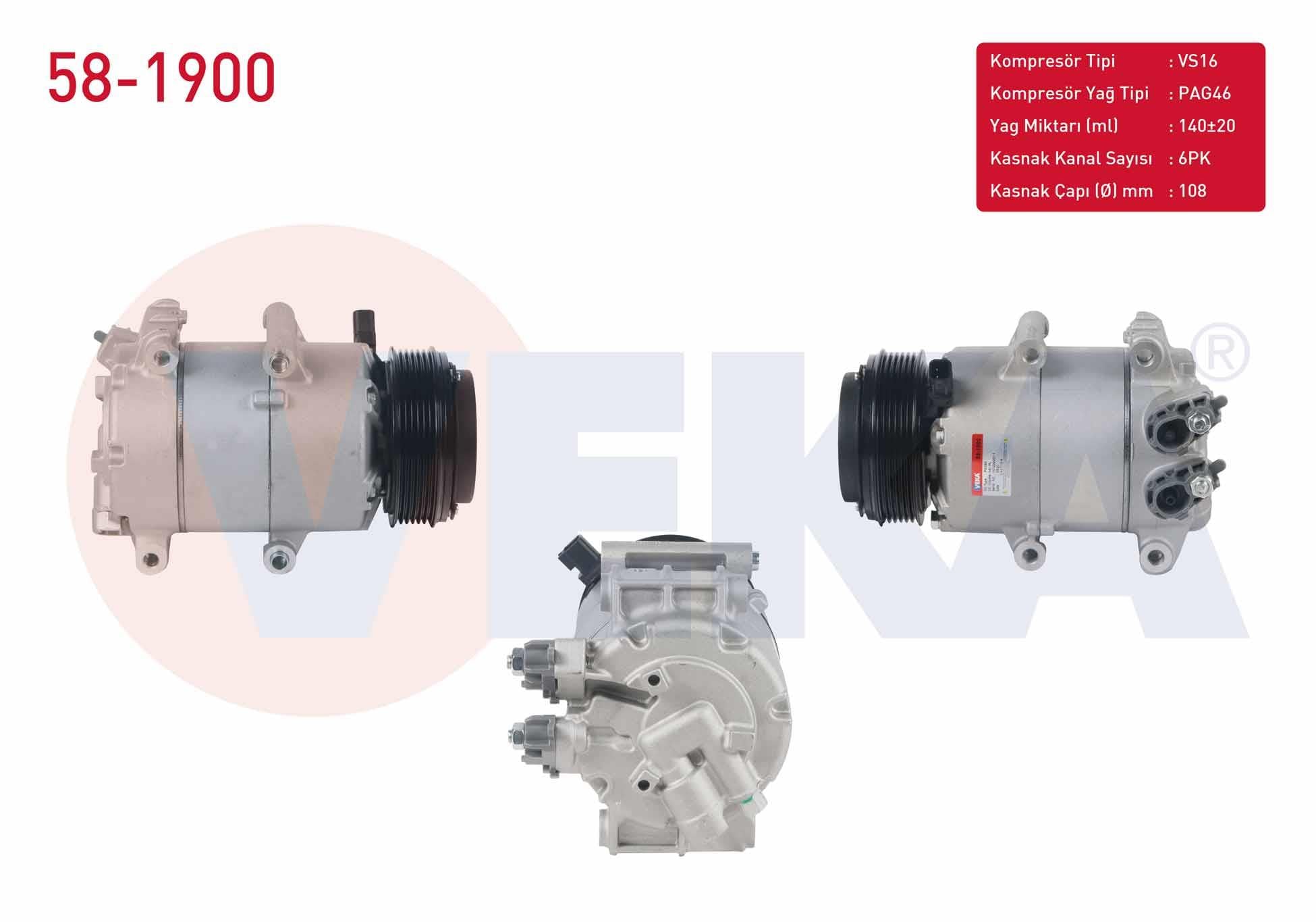 KLIMA KOMPRESORU 6PK 108mm FORD FOCUS III 1.6 TDCI 2010-2013/ FIESTA VI 1.5 TDCI 2008-2012/ B-MAX 1.5 TDCI 2012-