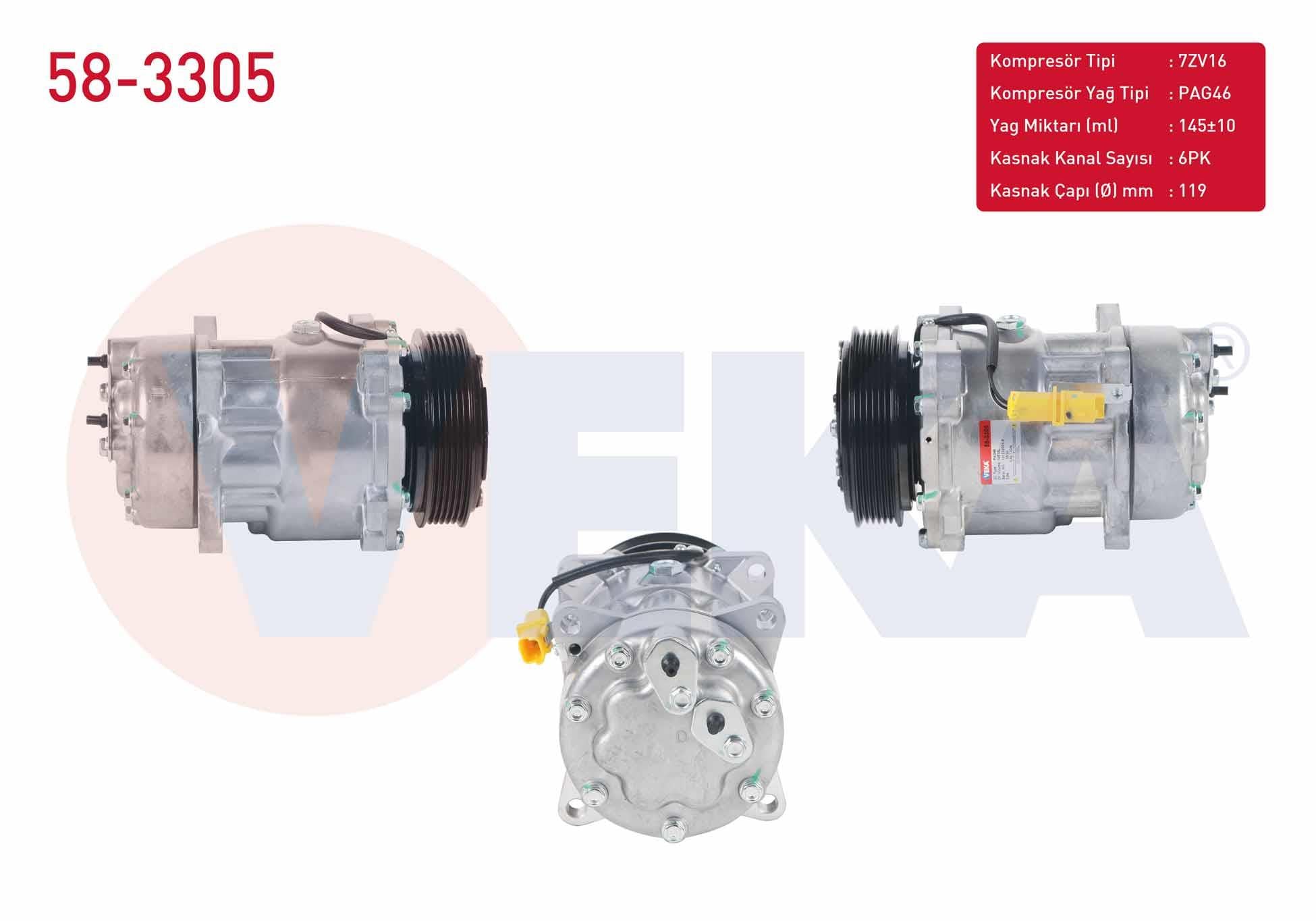 KLIMA KOMPRESORU 6PK 119mm CITROEN BERLINGO 1.9 D 1996-2008/ C5 I 2.0 HDI 2001-2004/ JUMPY II 1.6 HDI 2006-/ FIAT DUCATO 2.2 JTD 2002-2006/ PEUGEOT 307 1.6 HDI 2000-2007/ PARTNER 1.9 D 1996-2008