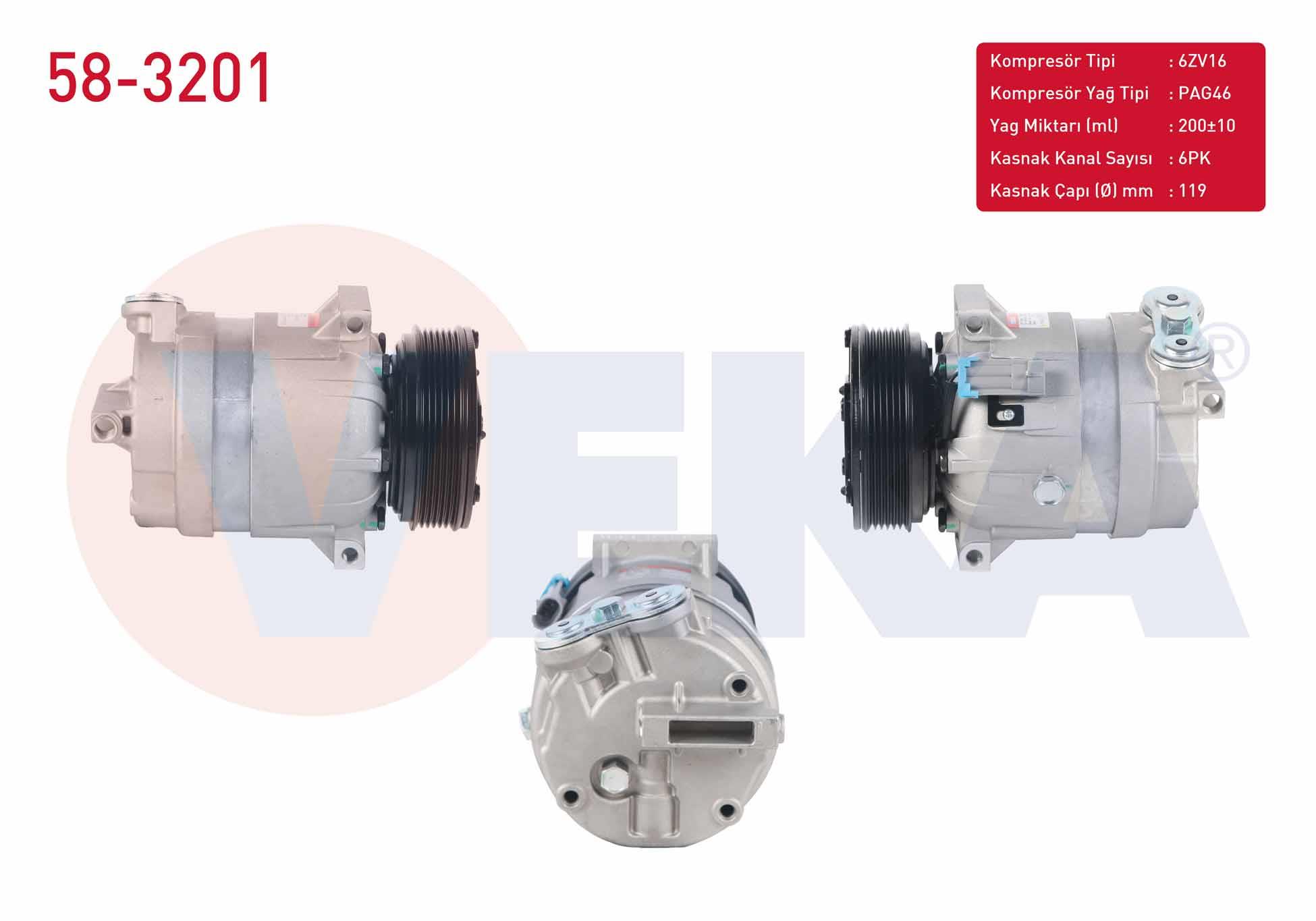 KLIMA KOMPRESORU 6PK 119mm OPEL VECTRA B 1.7 TD - 2.0 DI - 2.0 DTI - 2.0i 1995-2003