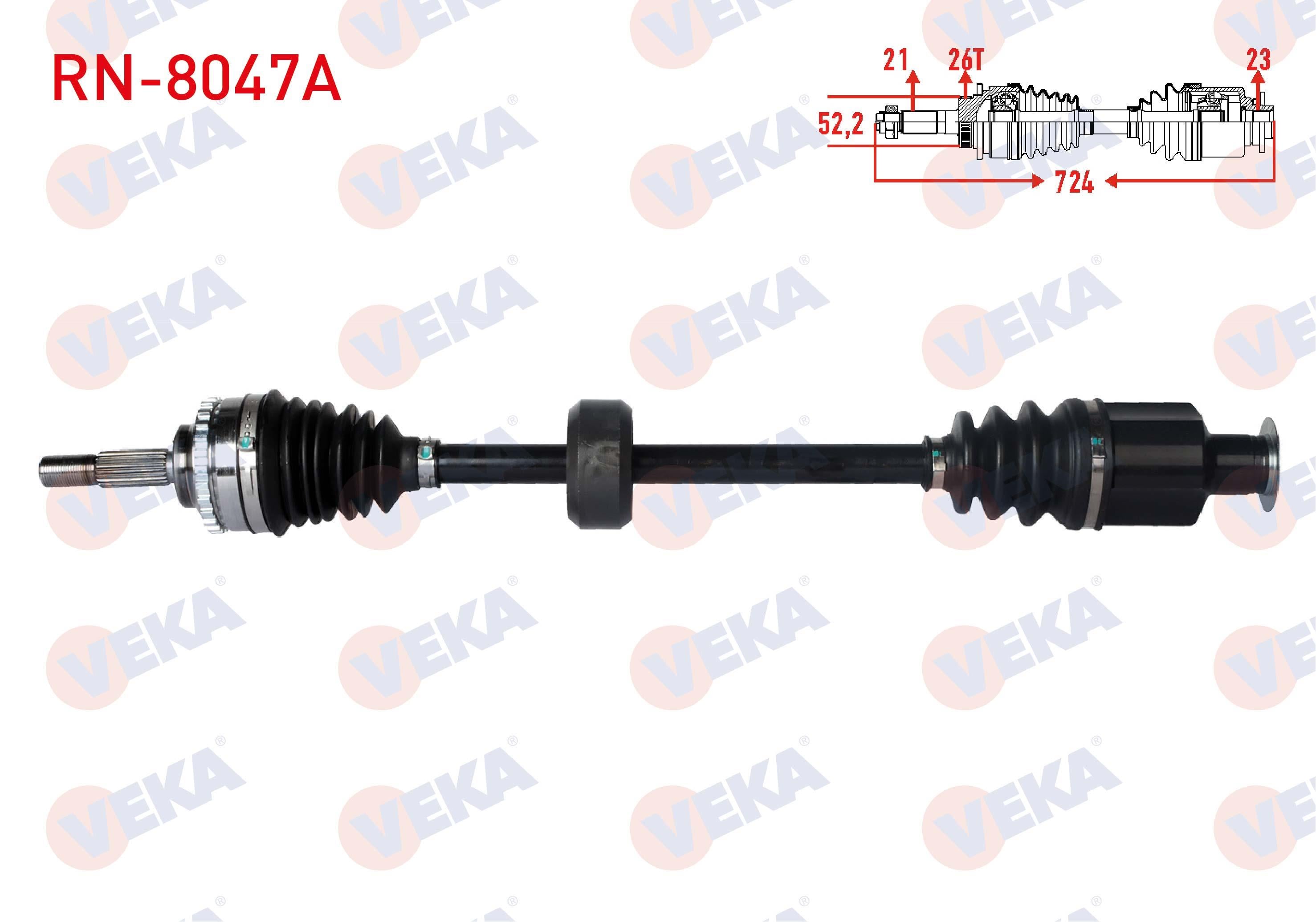 KOMPLE AKS SAG ON ABSLI 26 DIS UZUNLUK 723,5mm RENAULT CLIO II (BB0/1/2,CB0/1/2) 1.2 16v, 1.5 DCI YAYLI TIP 1998-2005
