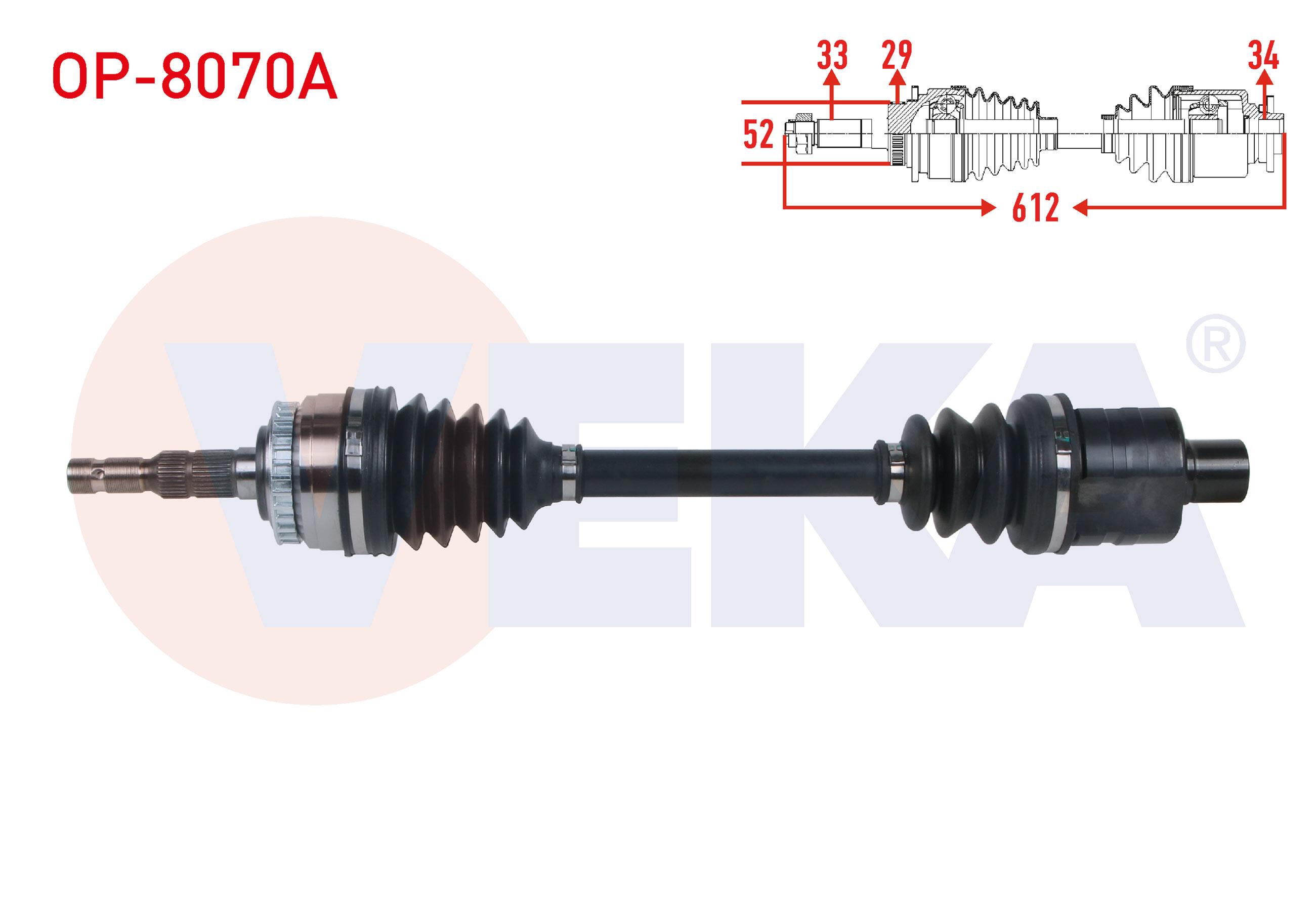 KOMPLE AKS SAG ON ABSLI 29 DIS UZUNLUK 612mm OPEL CORSA C 1.7 CDTI M-T 2000-2006 / COMBO C 1.7 CDTI M-T 2001-2006 / MERIVA A 1.7 CDTI M-T 2003-2010