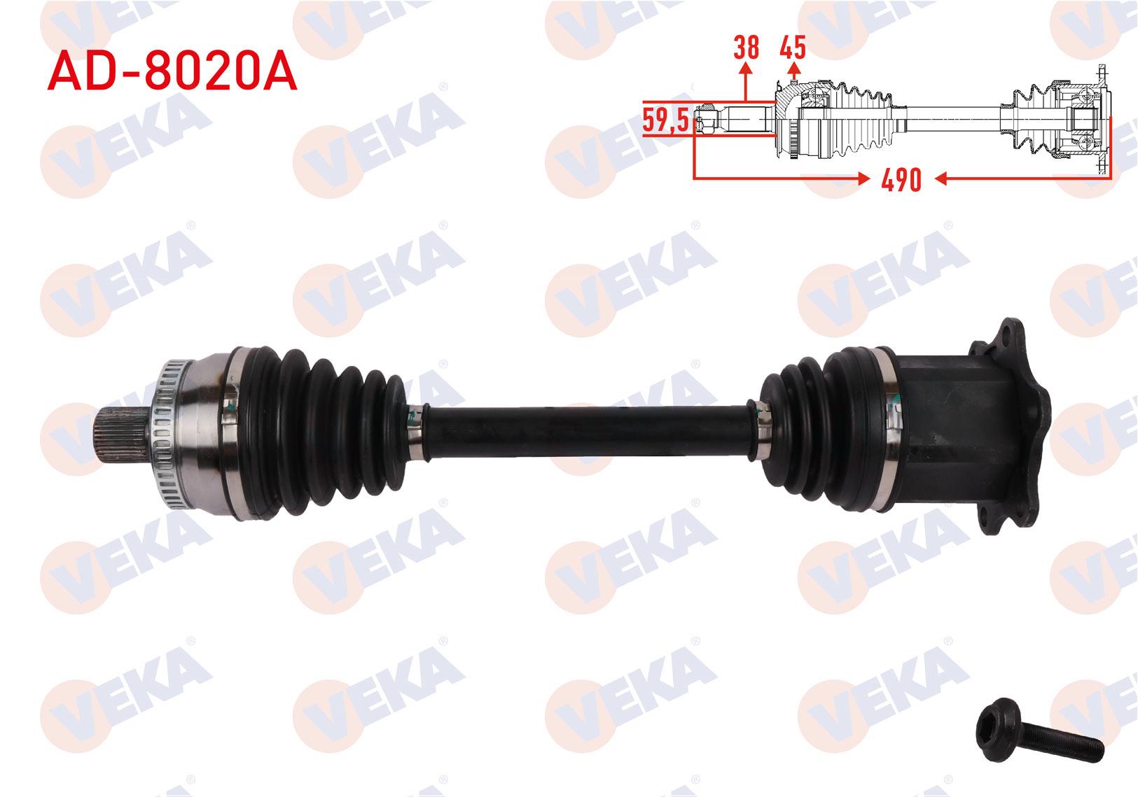 KOMPLE AKS SAG ON ABSLI 45 DIS UZUNLUK 490mm AUDI A4 (8EC) 2.0 TFSI QUATTRO 2004-2008