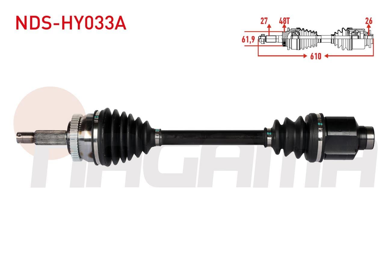 KOMPLE AKS SAG ON ABSLI 48 DIS UZUNLUK 610mm HYUNDAI TUCSON (JM) 2.0 CRDI A-T 2004-2010/ KIA SPORTAGE (JE) 2.0 CRDI 2004-2010