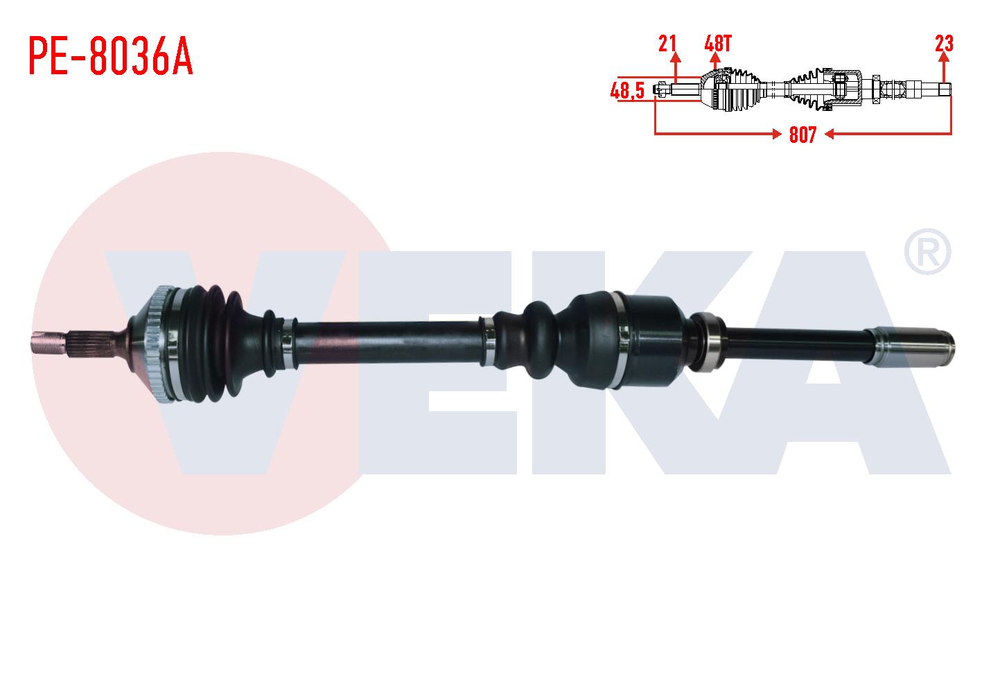 KOMPLE AKS SAG ON ABSLI 48 DIS UZUNLUK 807mm PEUGEOT 206 1.4i 16v A-T (SNZ.AL4 23 DIS) 1998-2006