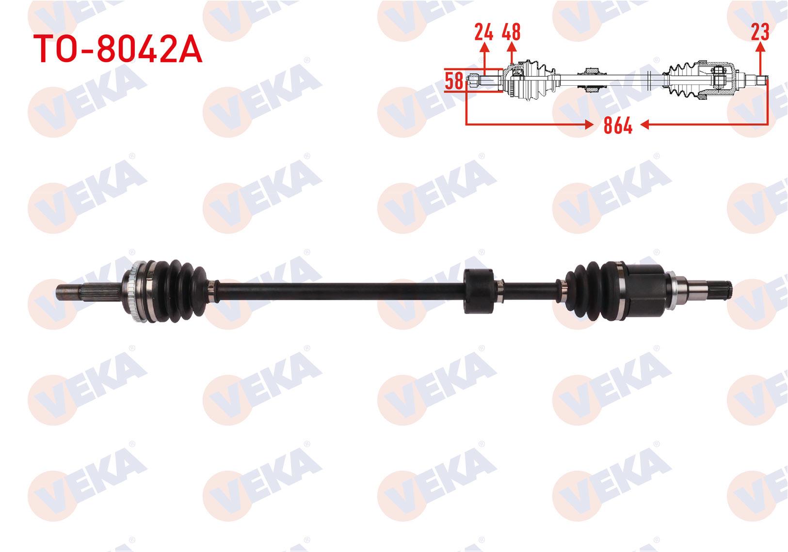 KOMPLE AKS SAG ON ABSLI 48 DIS UZUNLUK 864mm TOYOTA YARIS 1.0 - 1.4 D-4D 2003-2005 / YARIS VERSO 1.3 1999-2005