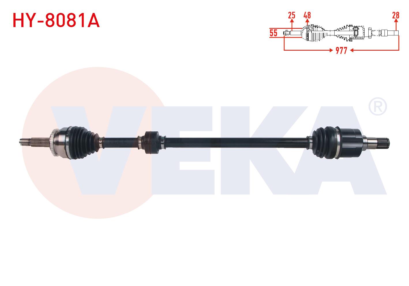 KOMPLE AKS SAG ON ABSLI 48 DIS UZUNLUK 977mm HYUNDAI ACCENT BLUE 1.6 CRDI 7 ILERI A-T 2012-