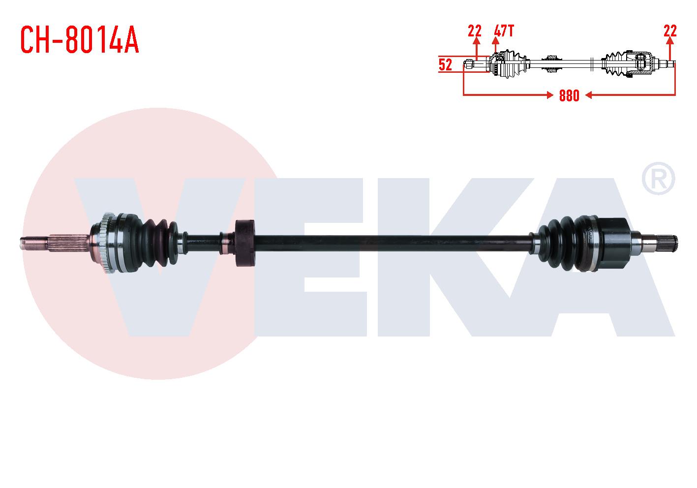 KOMPLE AKS SAG ON CHEVROLET AVEO (T250) 1.2 8v SOCH ABSLI 47 DIS M-T UZUNLUK 880mm 2006-2011