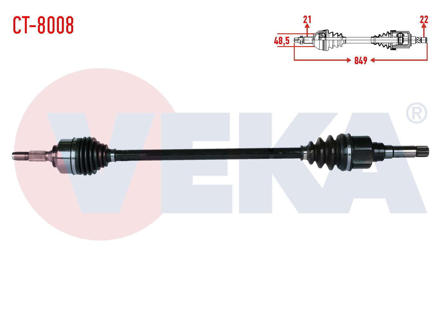 KOMPLE AKS SAG ON CITROEN C2 (JM) 1.4 HDI MA68 SANZIMAN UZUNLUK 849mm 2003-2009