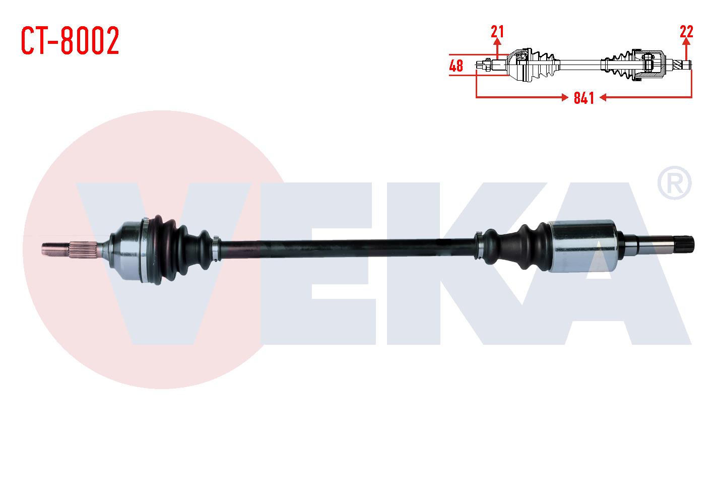 KOMPLE AKS SAG ON CITROEN C2 (JM) 1.4 YAYLI TIP  UZUNLUK 841mm 2003-2009