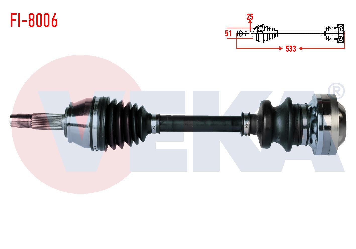 KOMPLE AKS SAG ON FIAT ALBEA 1.3 MJT  (6 CIVATALI) UZUNLUK 533mm 2003-2007