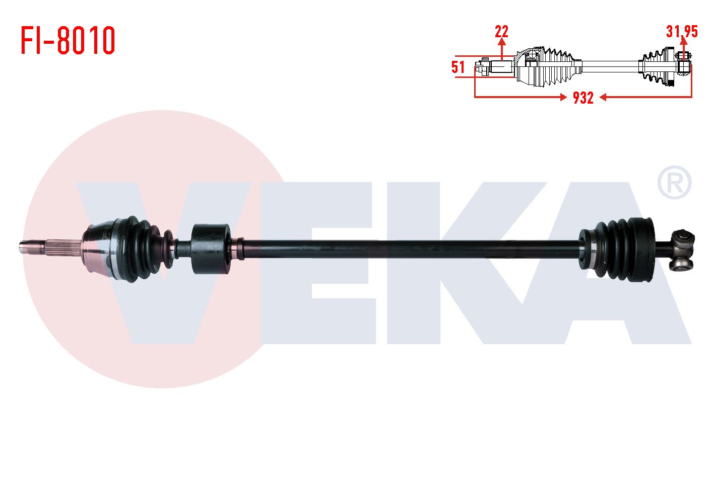 KOMPLE AKS SAG ON FIAT DOBLO (119,223) 1.9 D UZUNLUK 932 mm 2001-2010