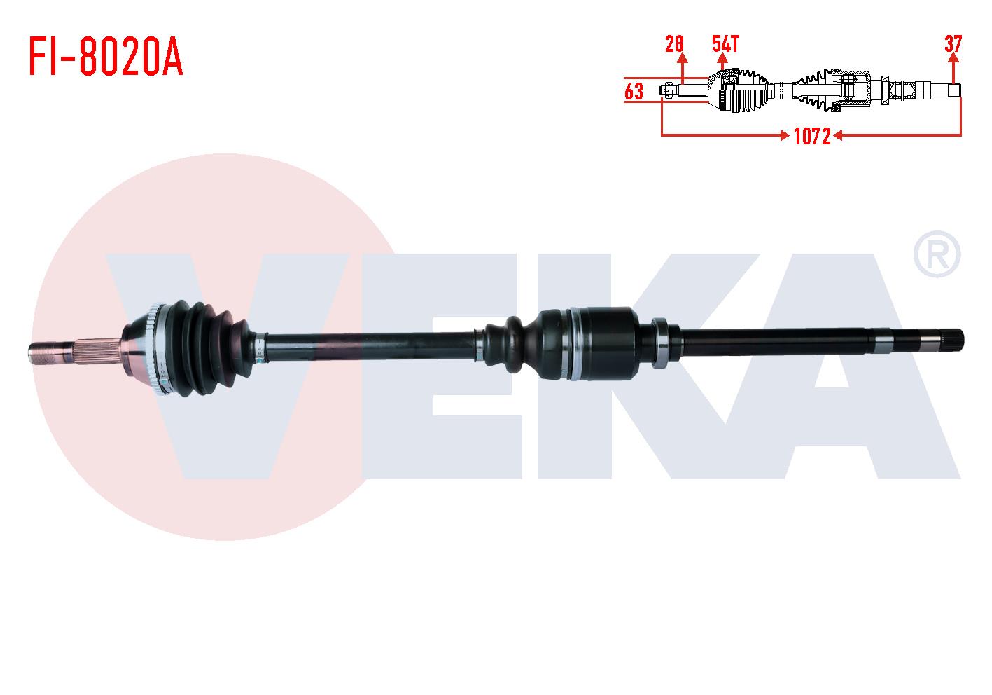 KOMPLE AKS SAG ON FIAT DUCATO (230) 2.5 D 10q-14q ABSLI 54 DIS UZUNLUK 1072mm 1994-2002