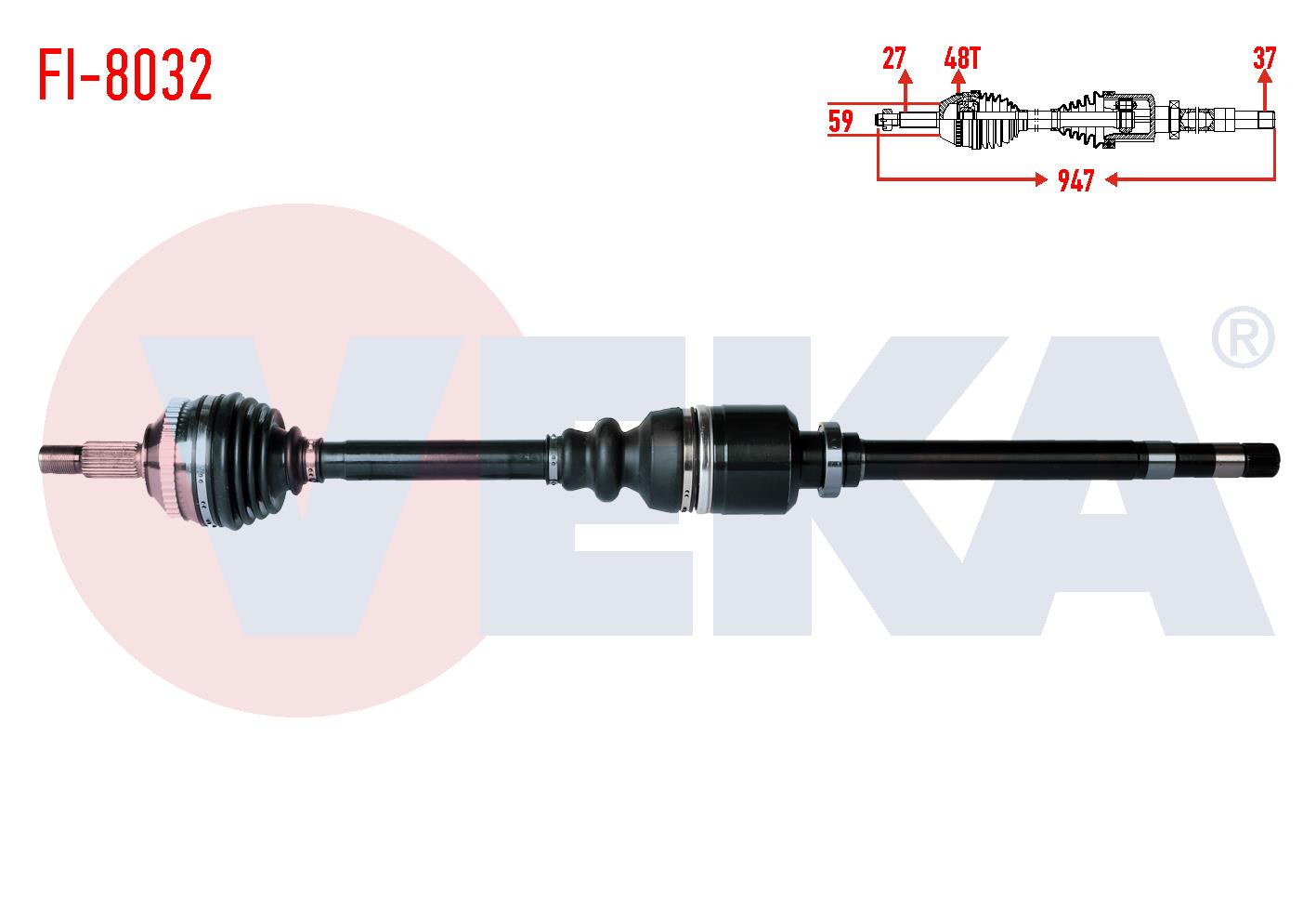 KOMPLE AKS SAG ON FIAT SCUDO (220P) 1.9 TD ABSLI 48 DIS UZUNLUK 947mm 1996-2006