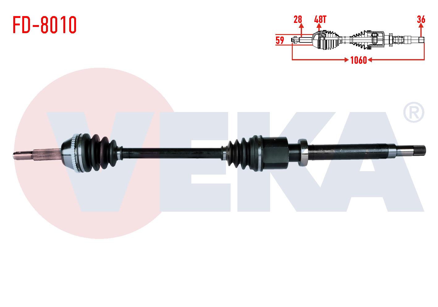 KOMPLE AKS SAG ON FORD TRANSIT (V347) 2.2 TDCI 130 HP (INCE MIL) ABSLI 48 DIS UZUNLUK 1060mm 2006-2014