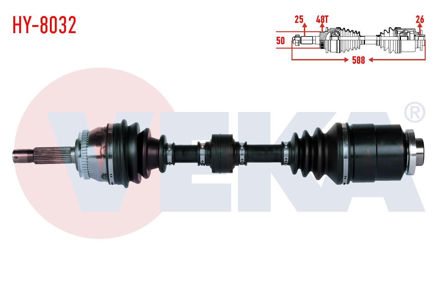 KOMPLE AKS SAG ON HYUNDAI ACCENT ERA 1.5 CRDI ABSLI 48 DIS UZUNLUK 588mm 2006-2012 / KIA RIO II (JB) 1.5 CRDI 2005-2011