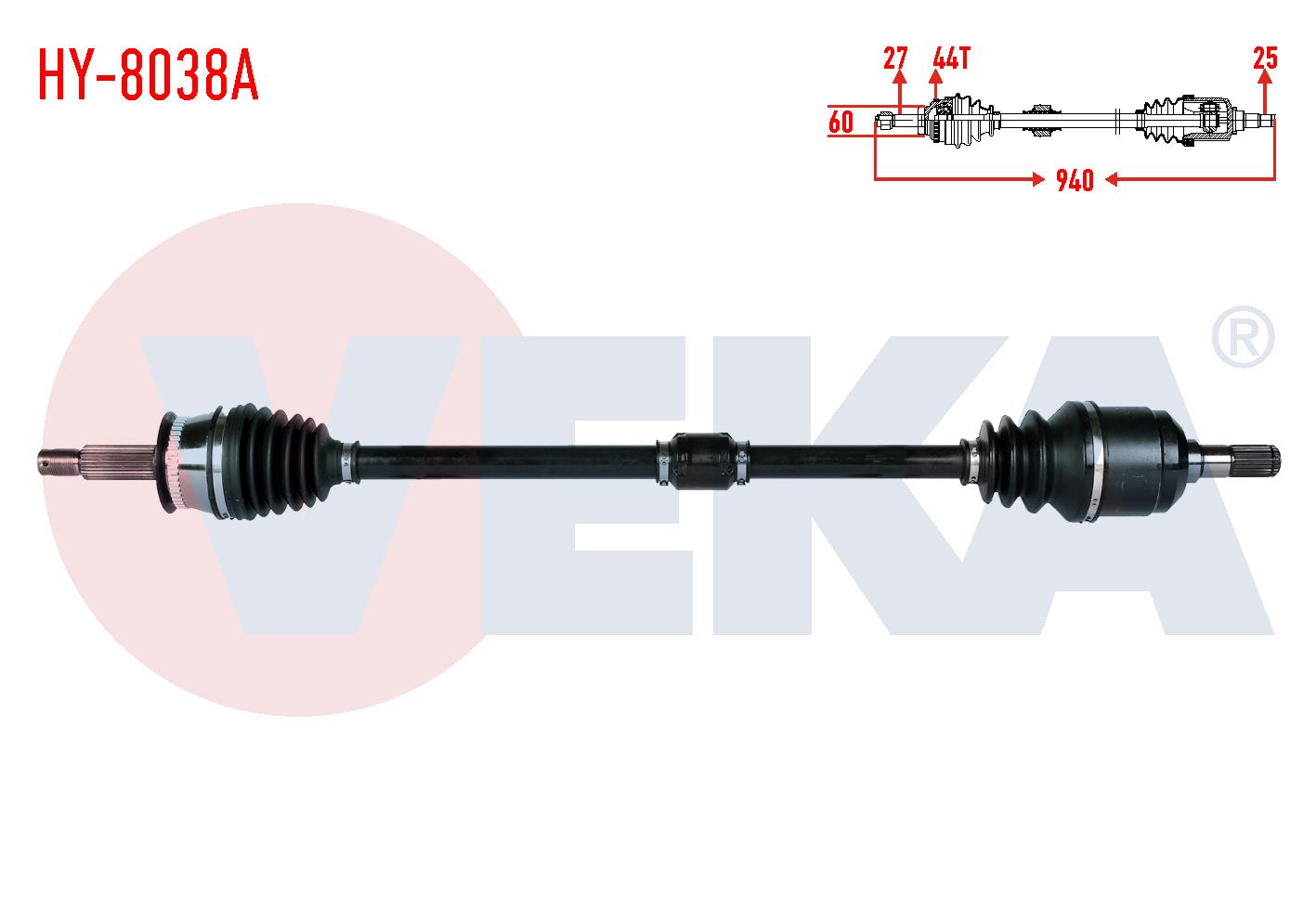 KOMPLE AKS SAG ON HYUNDAI ELANTRA 1.6i A-T ABSLI 44 DIS UZUNLUK 940mm 2001-2007