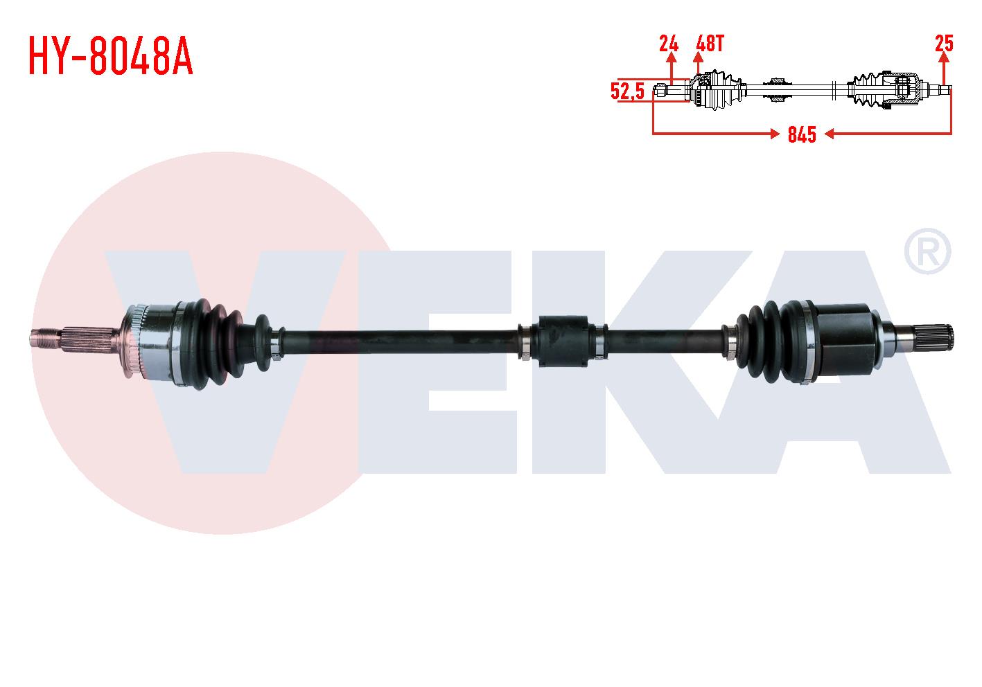KOMPLE AKS SAG ON HYUNDAI I10 (PA) 1.1i 12v M-T ABSLI 48 DIS UZUNLUK 845mm 2008-2013