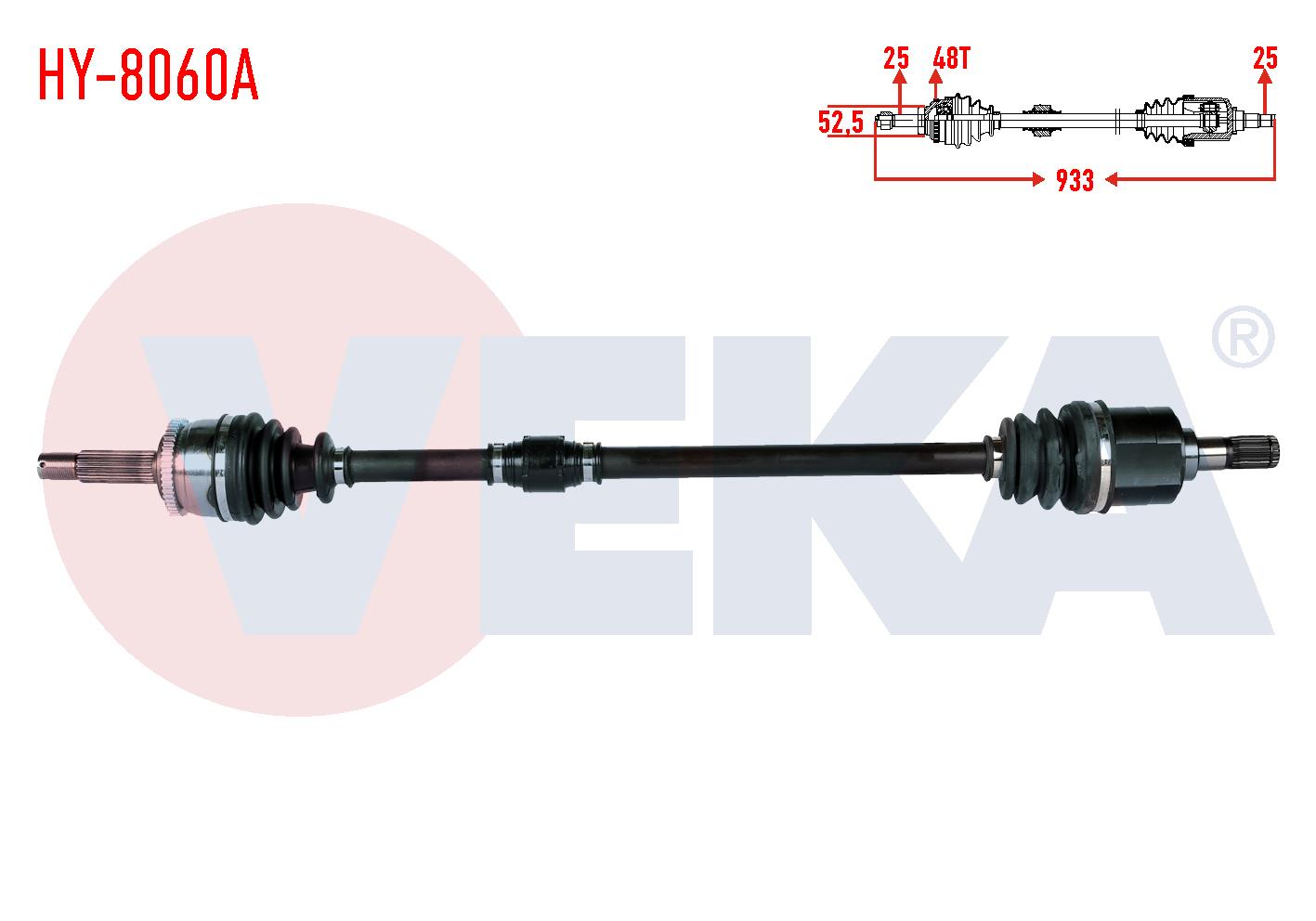 KOMPLE AKS SAG ON HYUNDAI I20 (PB, PBT) 1.4 CVVT A-T ABSLI 48 DIS UZUNLUK 933mm 2008-2015