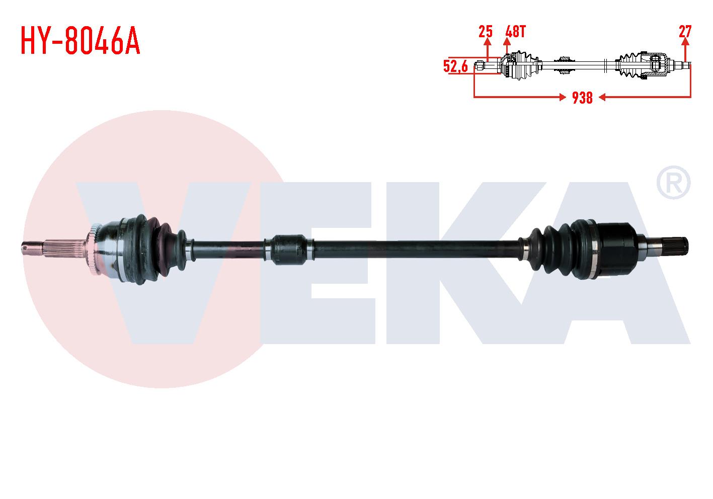 KOMPLE AKS SAG ON HYUNDAI I20 (PB, PBT) 1.4 CRDI M-T ABSLI 48 DIS UZUNLUK 938mm 2008-2015