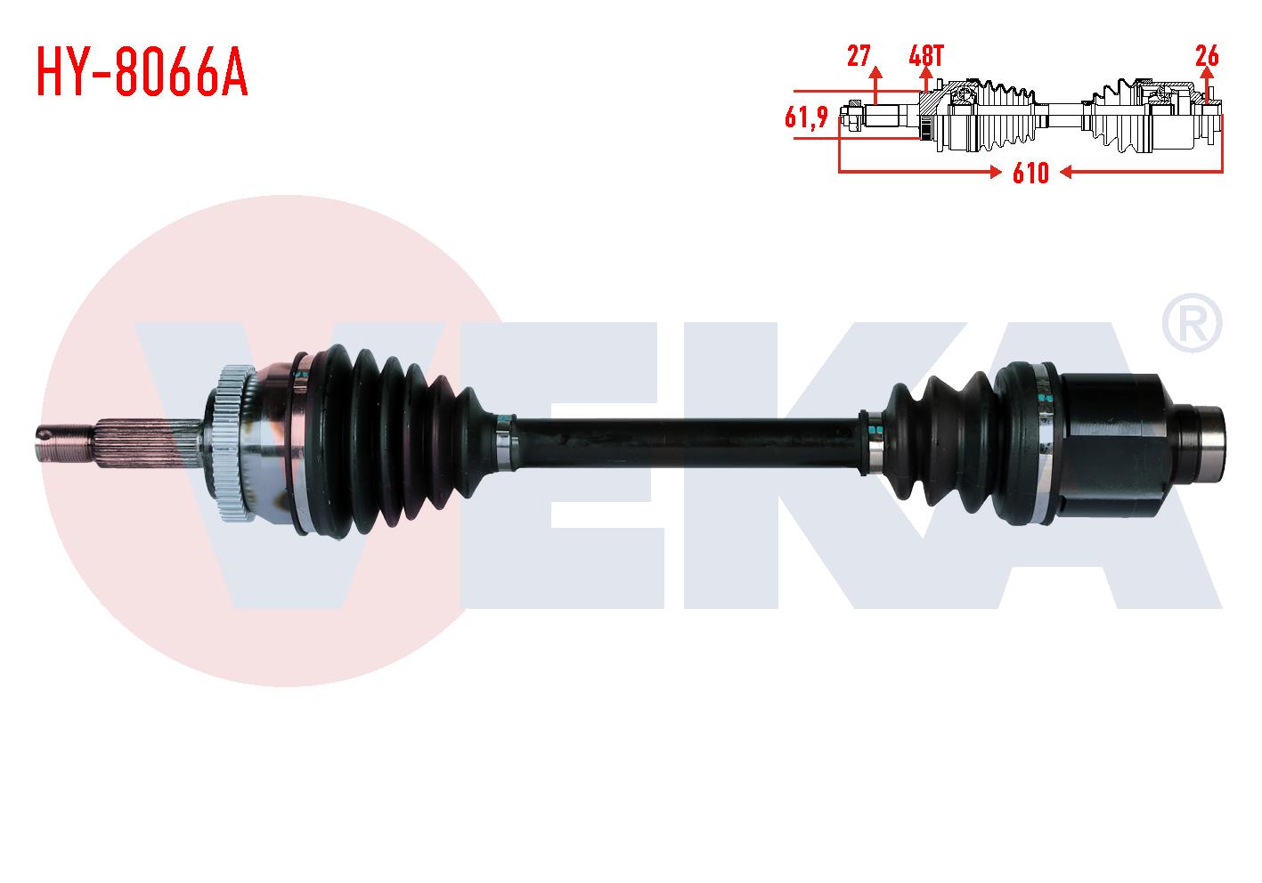 KOMPLE AKS SAG ON HYUNDAI TUCSON (JM) 2.0 CRDI ABSLI 48 DIS A-T UZUNLUK 610mm 2004-2010