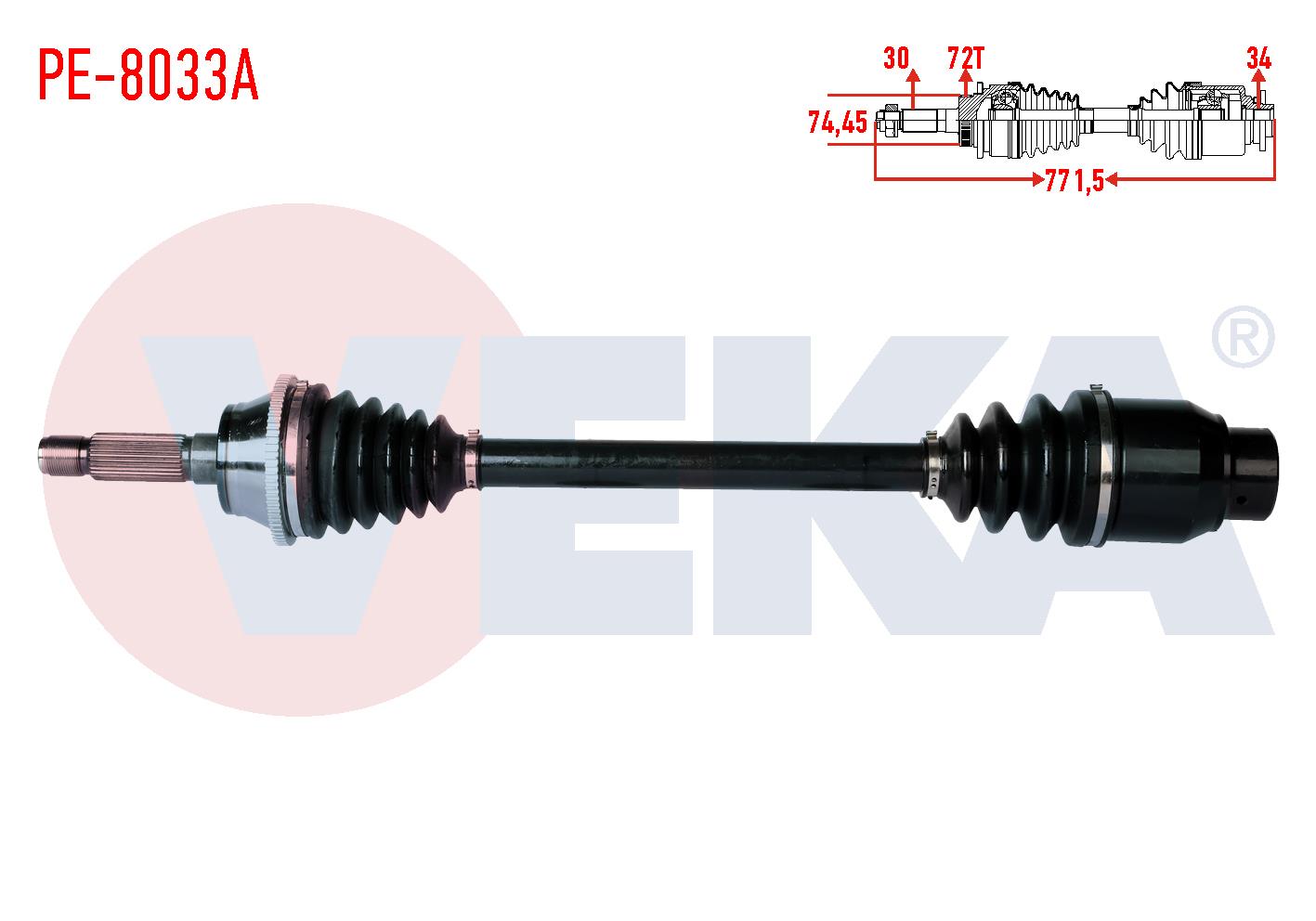 KOMPLE AKS SAG ON KARSAN J10 2.3 D ABSLI 72 DIS UZUNLUK 771,5mm 2010-