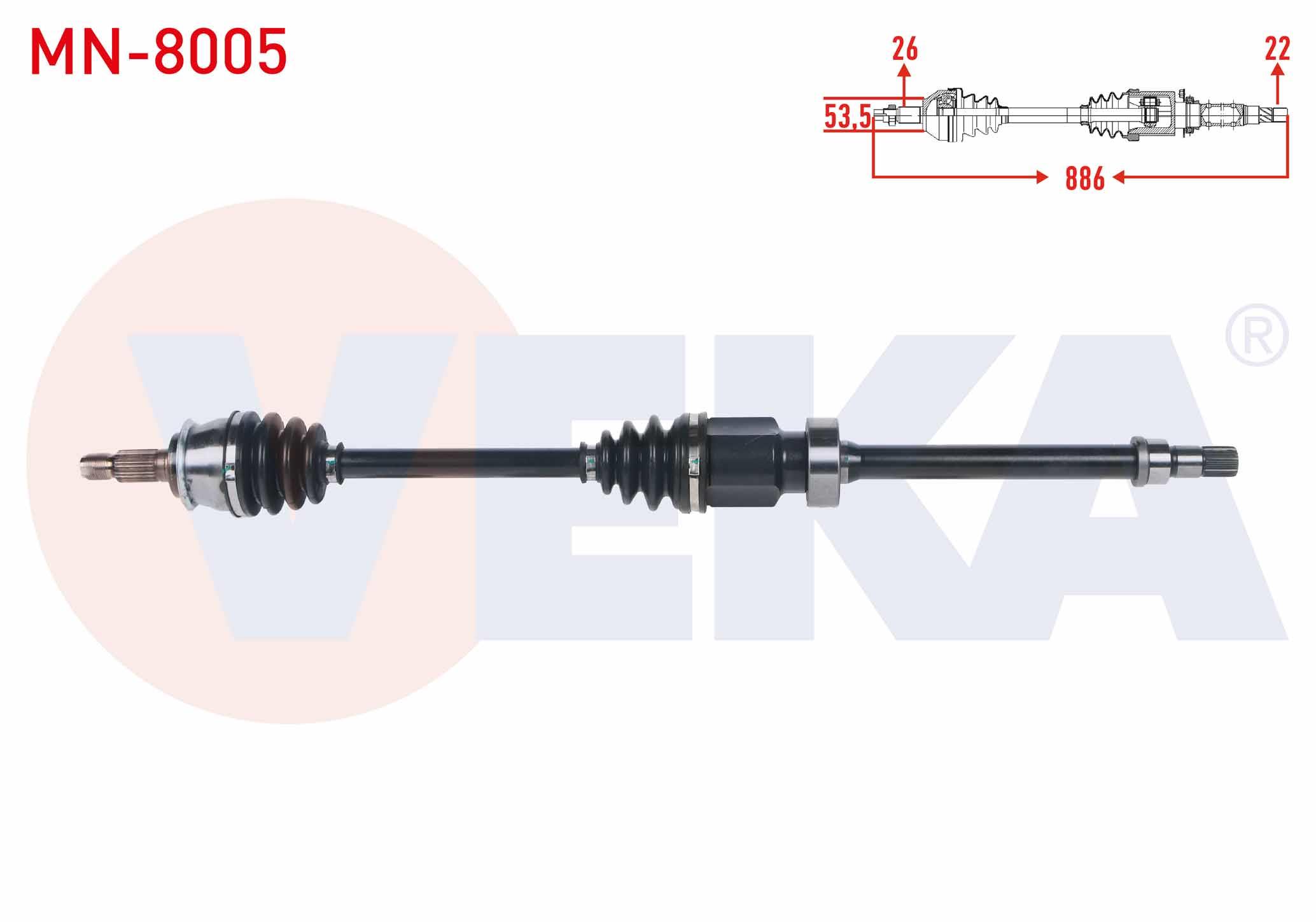 KOMPLE AKS SAG ON MINI COOPER (R50,R53) 1.6 M-T / COOPER ONE (R50,R53) 1.6 M-T UZUNLUK 886mm 2001-2006