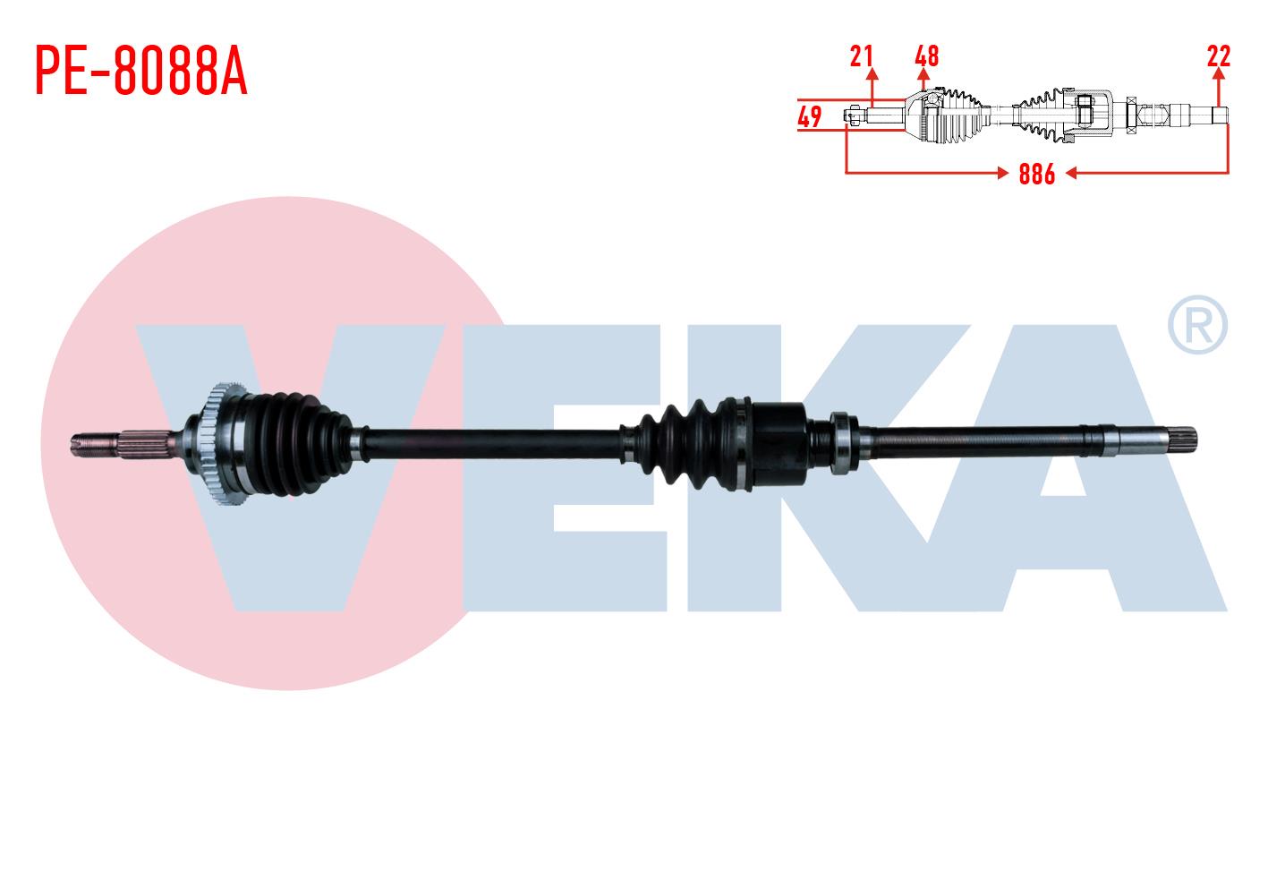 KOMPLE AKS SAG ON PEUGEOT 206+ 1.4 HDI ABSLI 48 DIS UZUNLUK 886 mm 2009-