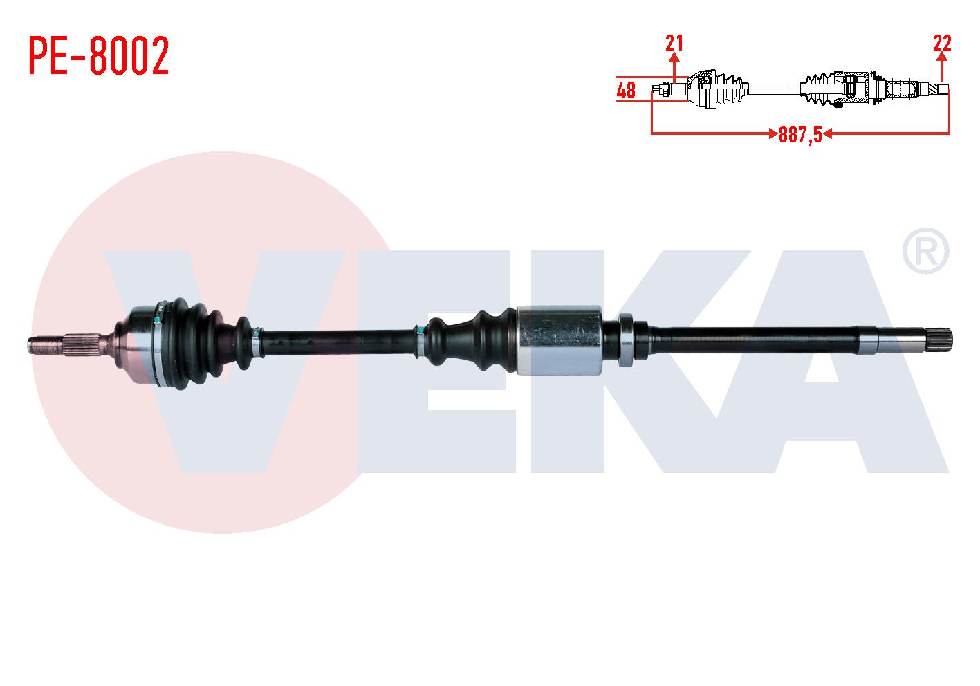 KOMPLE AKS SAG ON PEUGEOT 206 (2A/C) 1.4i 16v  UZUNLUK 887,5mm 1998-2006