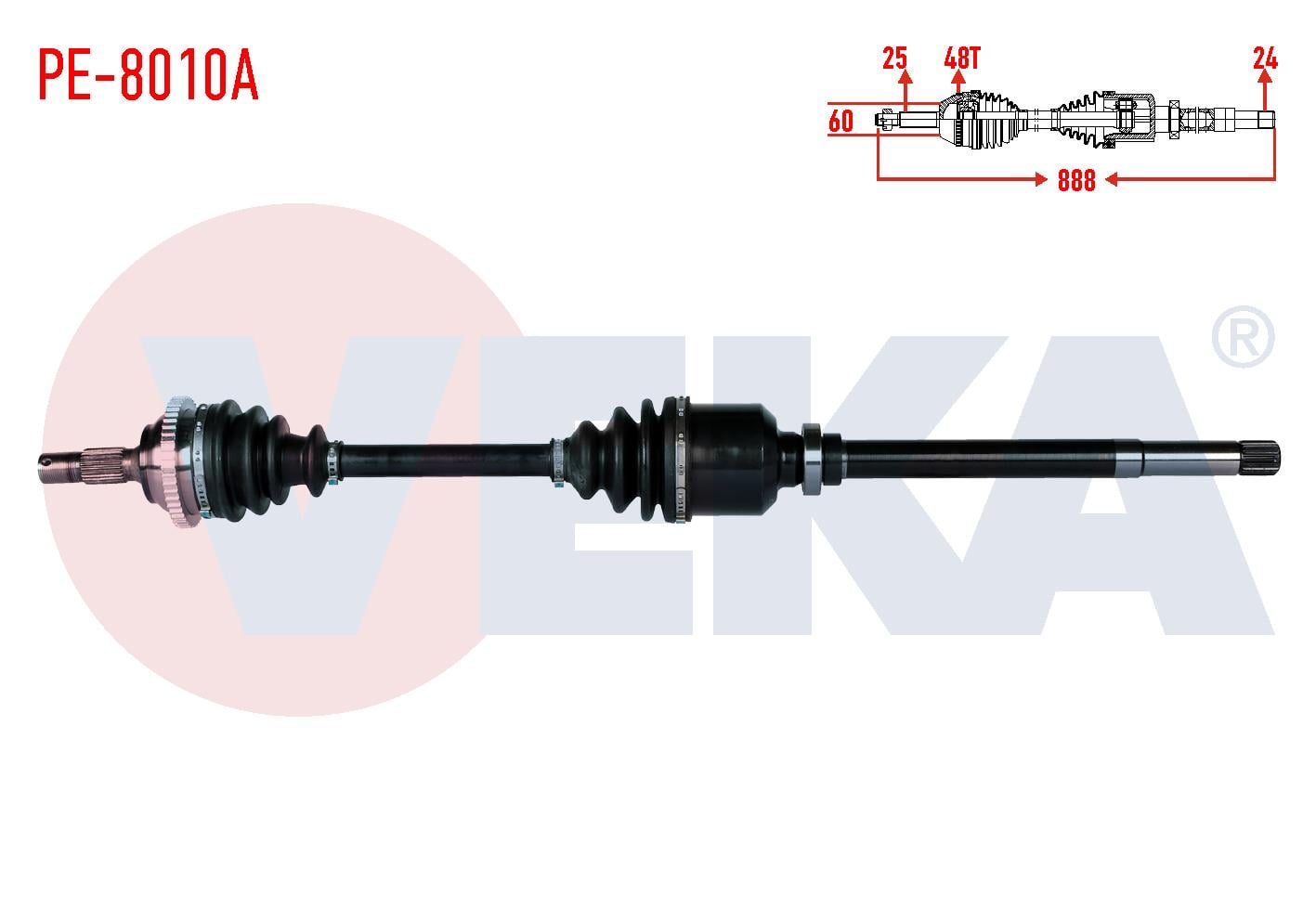 KOMPLE AKS SAG ON PEUGEOT 206 (2A/C) 2.0i GTI ABSLI 48 DIS UZUNLUK 888mm 1998-2006