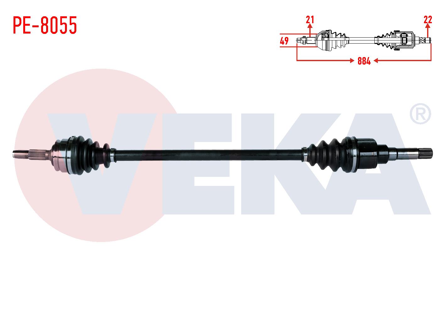 KOMPLE AKS SAG ON PEUGEOT 301 1.2 VTI M-T UZUNLUK 884mm 2012-