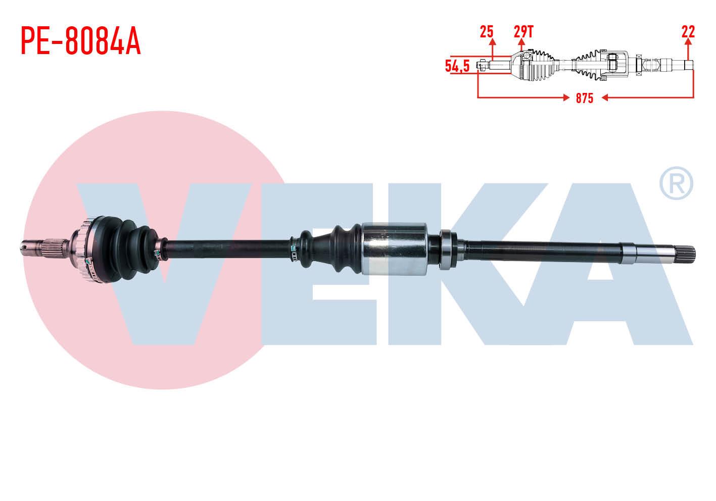 KOMPLE AKS SAG ON PEUGEOT 306 (7B,N3,N5) 1.4i ABSLI 29 DIS UZUNLUK 875mm 1993-2002