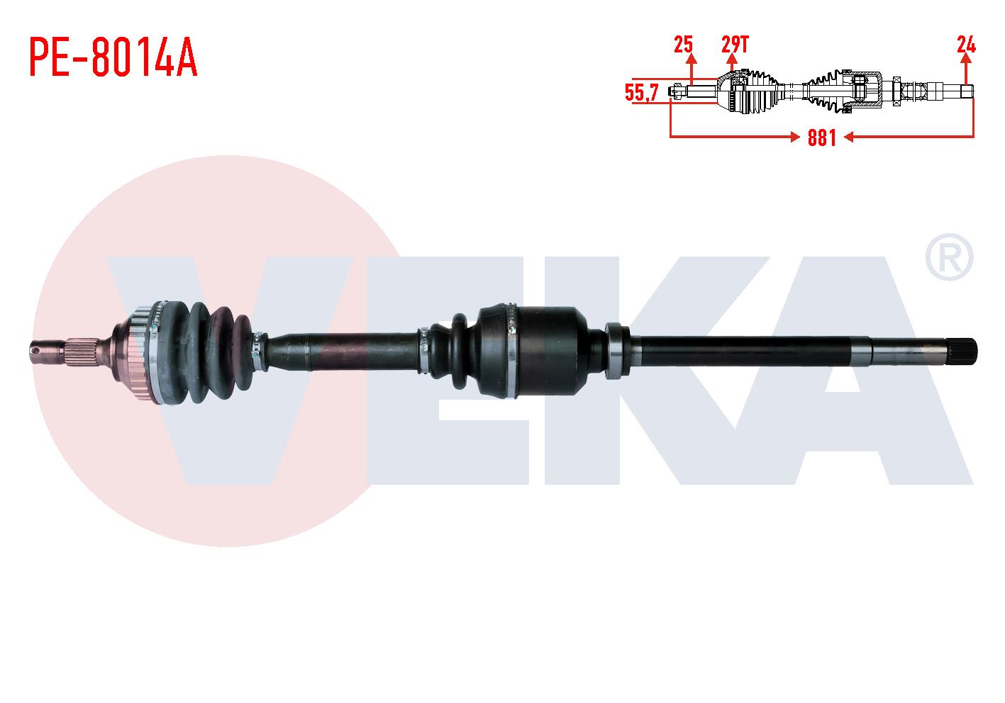 KOMPLE AKS SAG ON PEUGEOT 306 (7B,N3,N5) 1.9 D ABSLI 29 DIS UZUNLUK 881mm 1993-2002