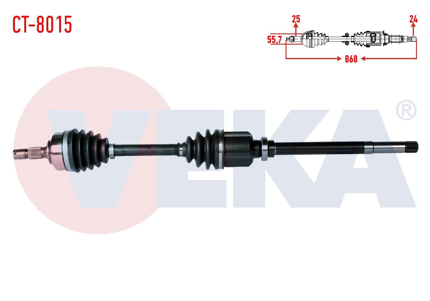 KOMPLE AKS SAG ON PEUGEOT PARTNER (5,5F) 1.9 D UZUNLUK 868mm 1996-2008